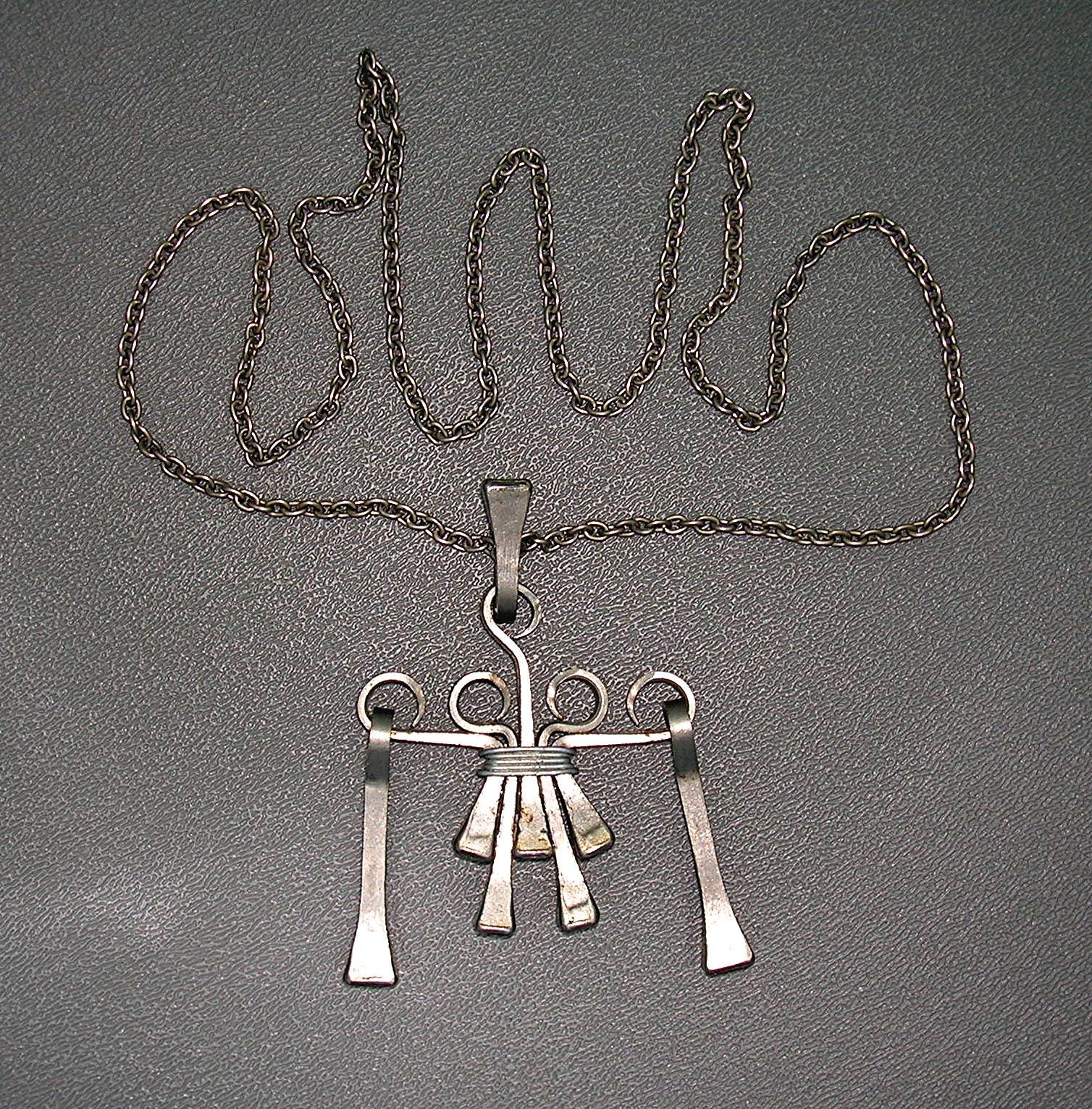 Silvertone Chain Pewter Nail Pendant Necklace