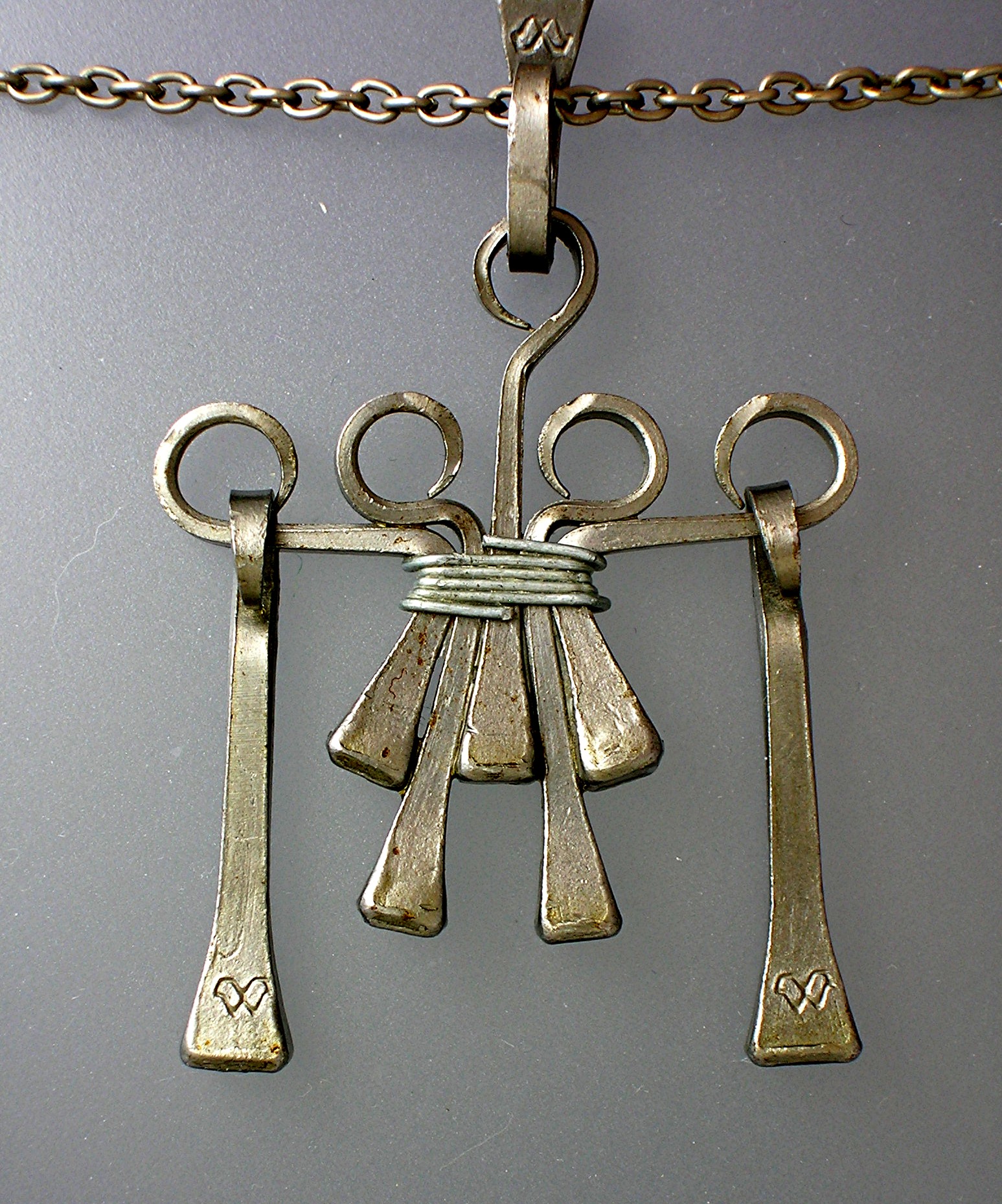 Silvertone Chain Pewter Nail Pendant Necklace