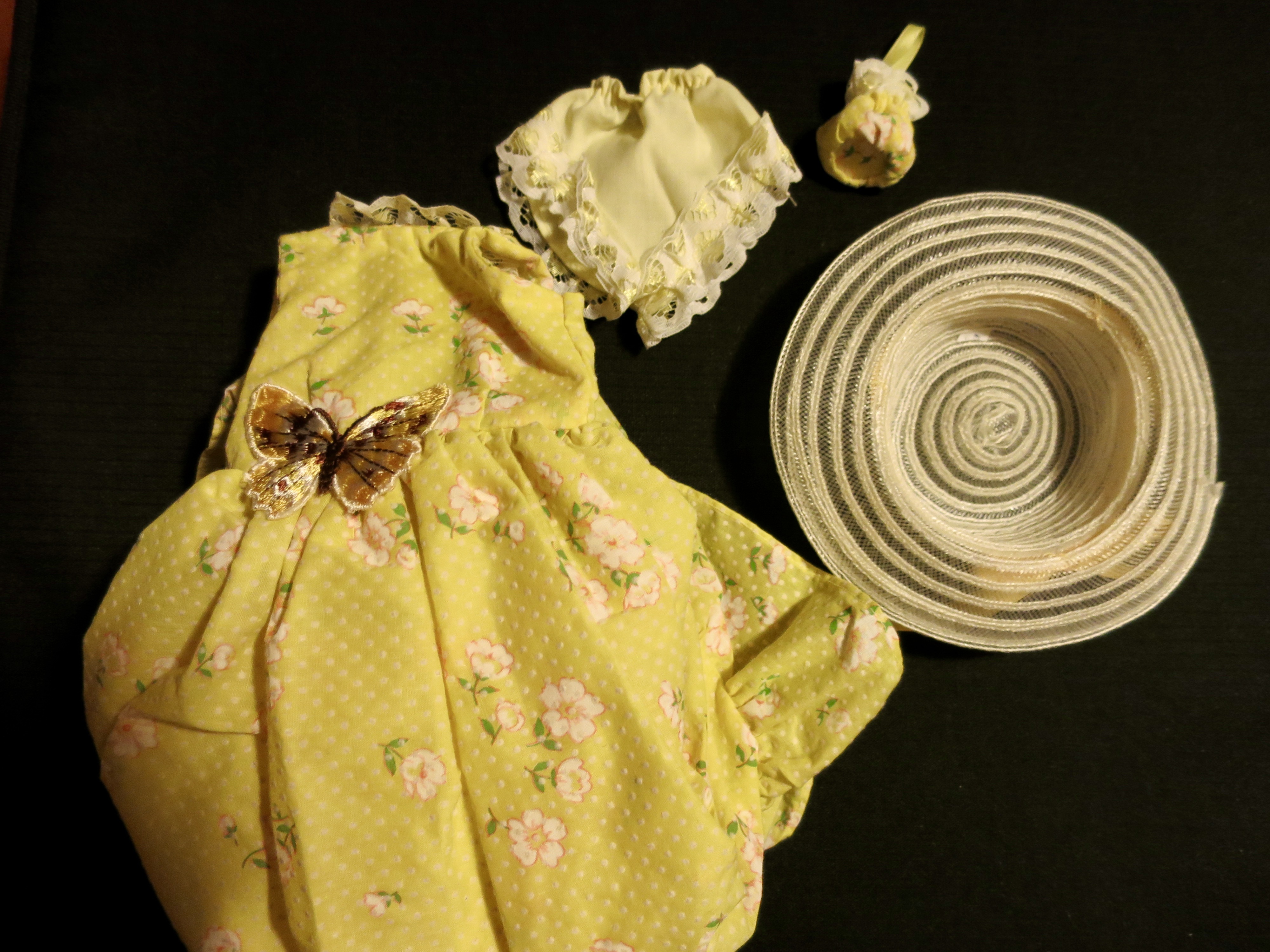 Floral Dotted Swiss Dress Silk Butterfly Applique 15 inch 5pc set