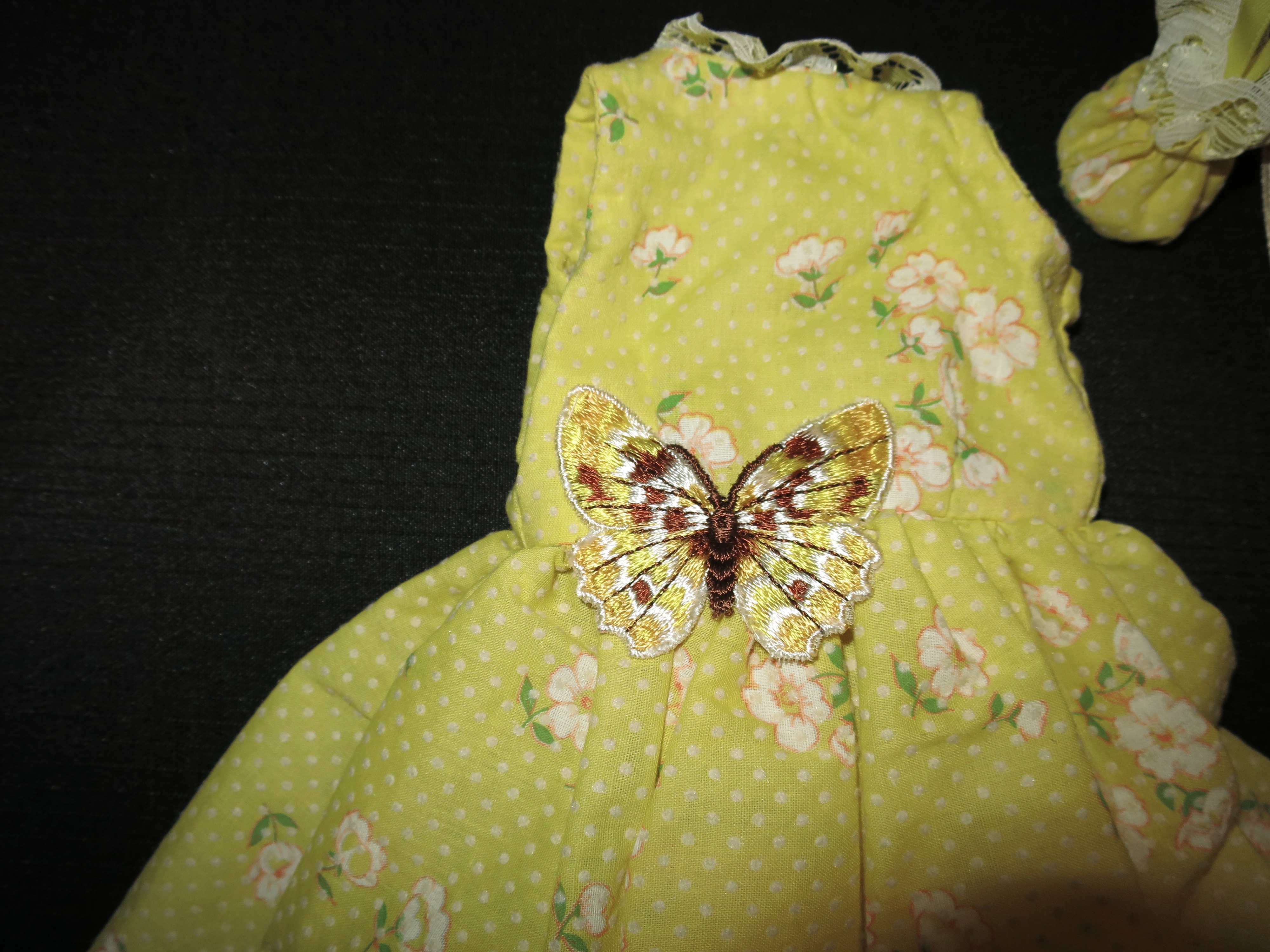 Floral Dotted Swiss Dress Silk Butterfly Applique 15 inch 5pc set