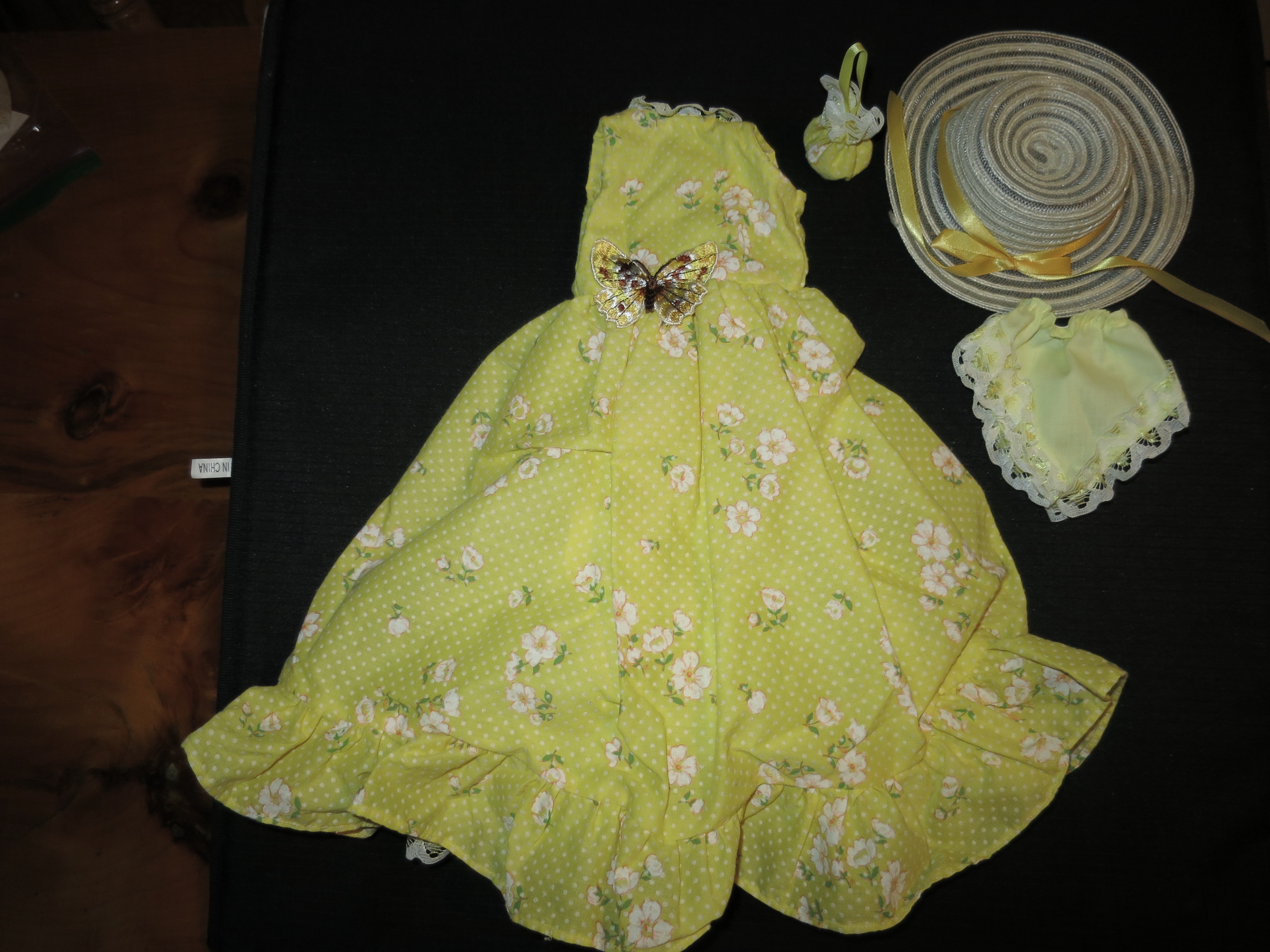 Floral Dotted Swiss Dress Silk Butterfly Applique 15 inch 5pc set