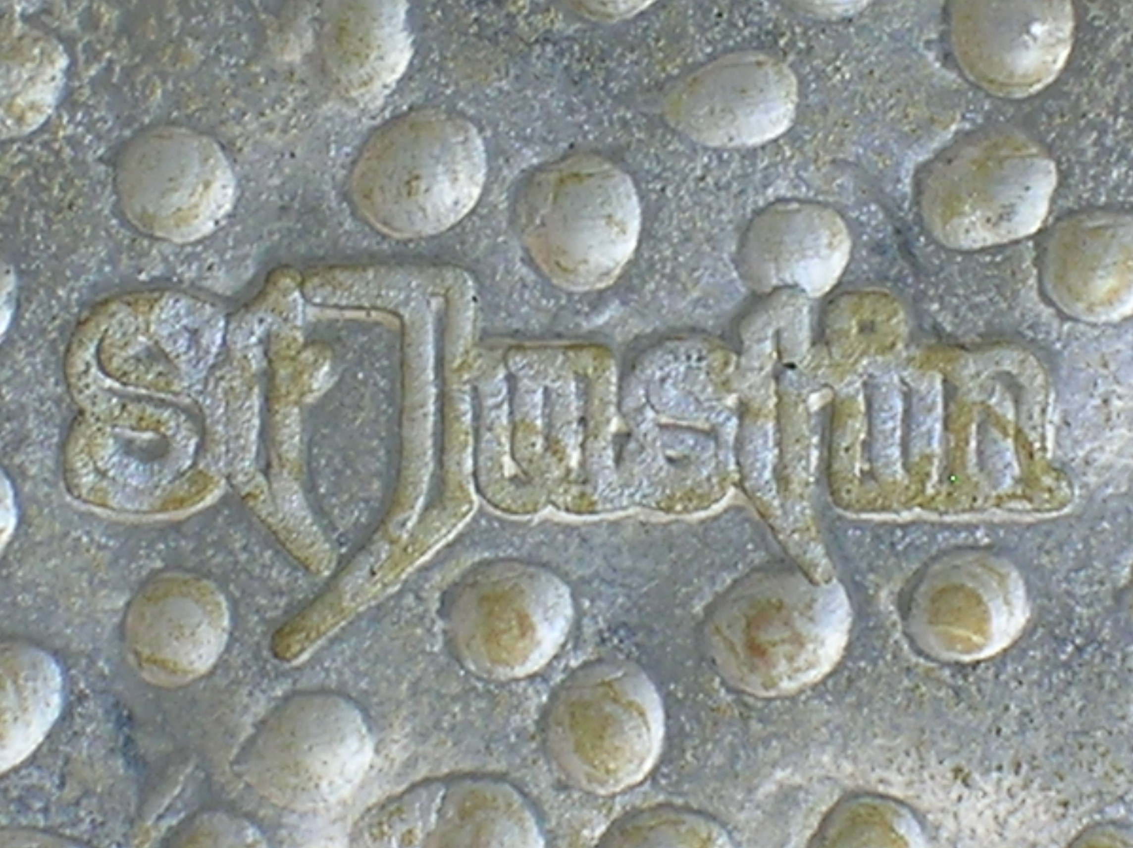 Silver, Pewter Brooch Pin Marked St. Justine.