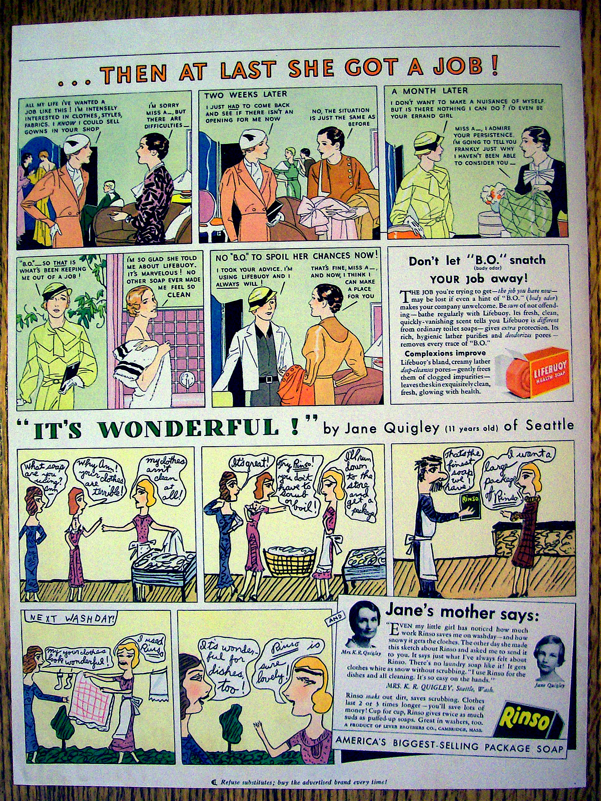 1934 Lifebuoy & Rinso Soap with It's Wonderful