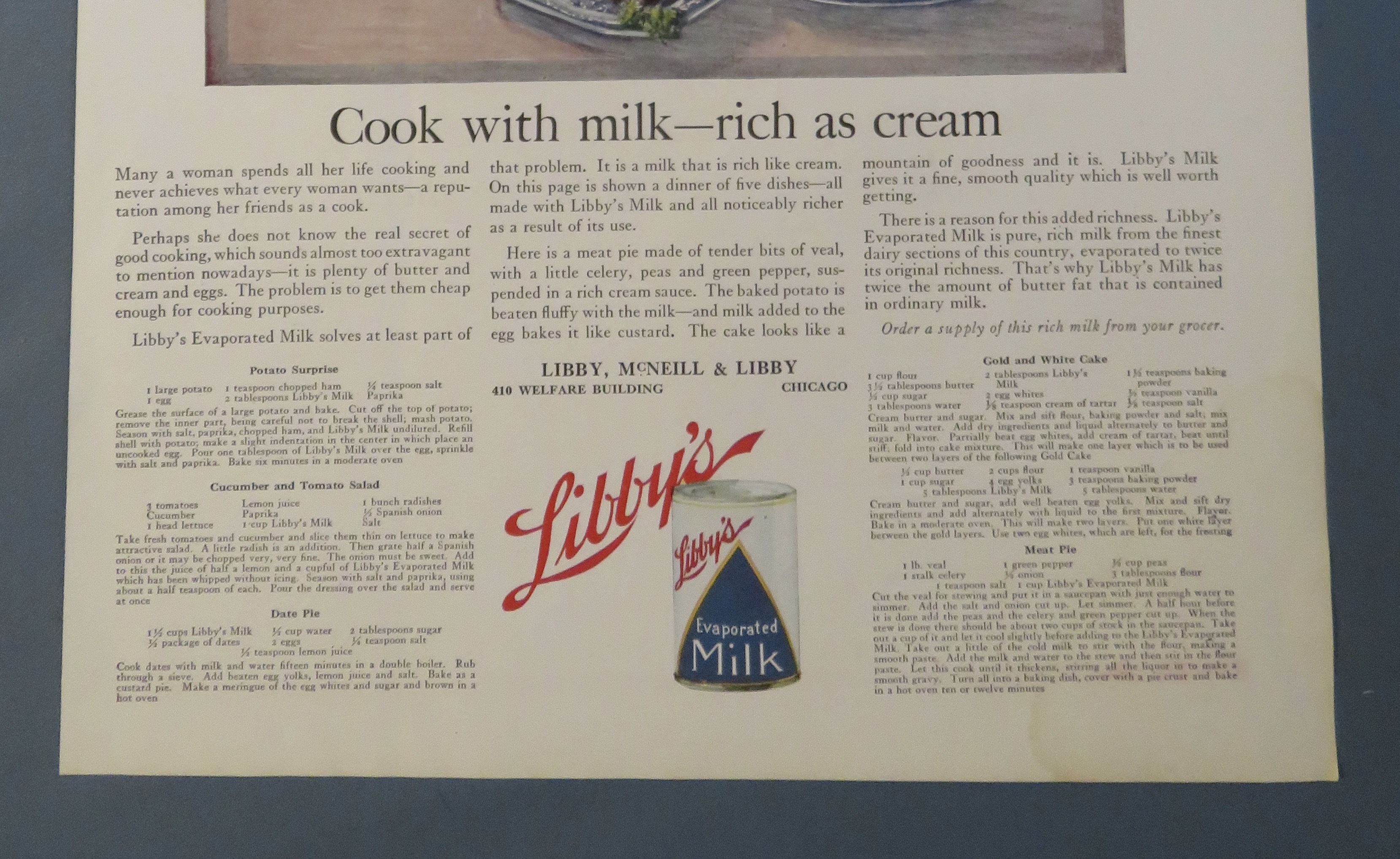 1920 Libby's Evaporated Milk with Rich As Cream