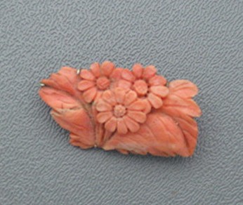 Coral Silver Antique Flower Brooch
