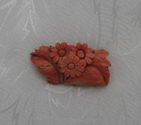 Coral Silver Antique Flower Brooch