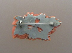 Coral Silver Antique Flower Brooch