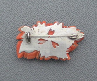 Coral Silver Antique Flower Brooch