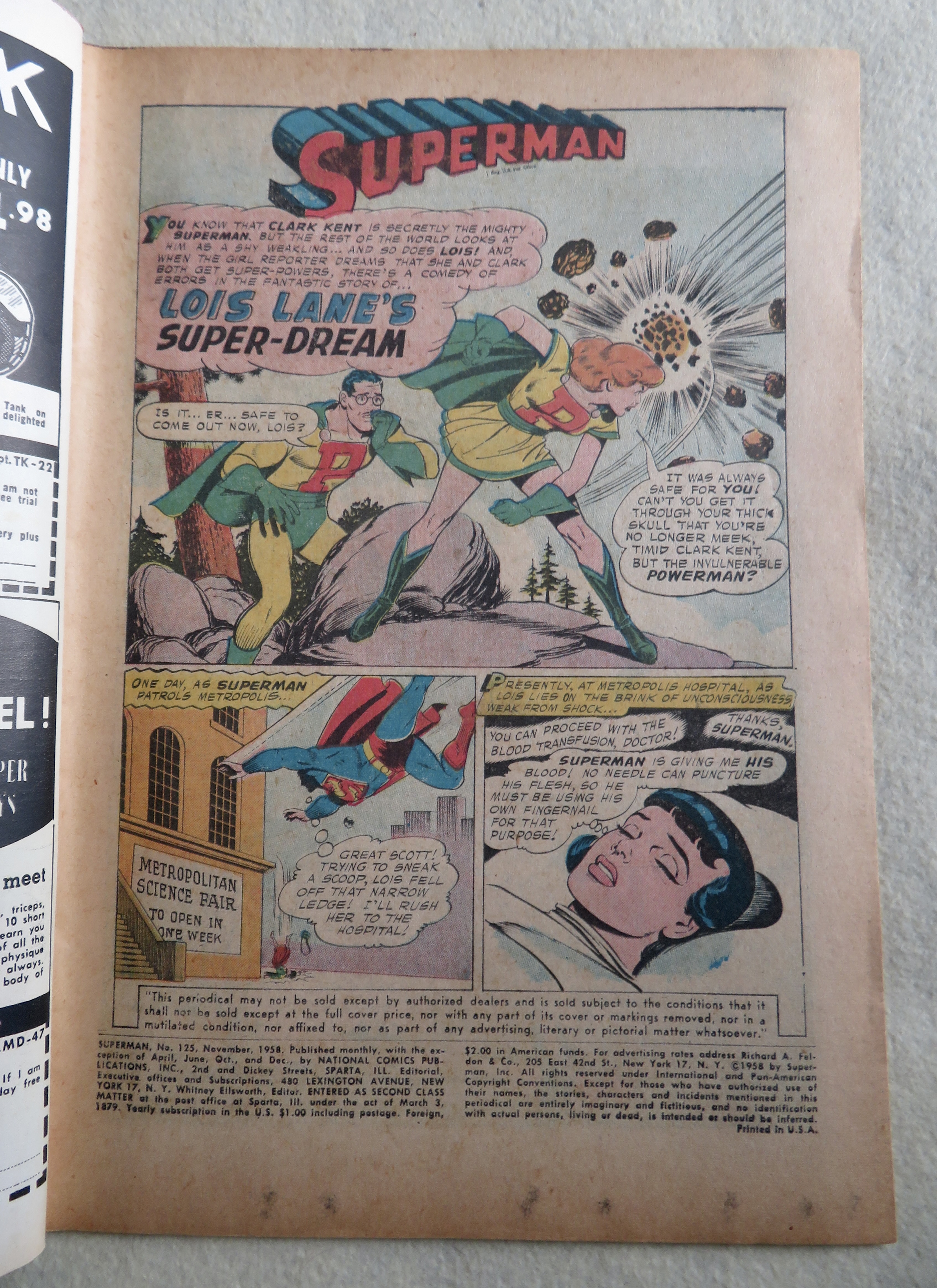 Superman Comic November 1958 Superman's New Power