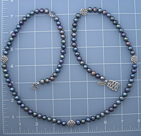 EXEX Blue Grey Parl Necklace 32 Inch 7.8mm