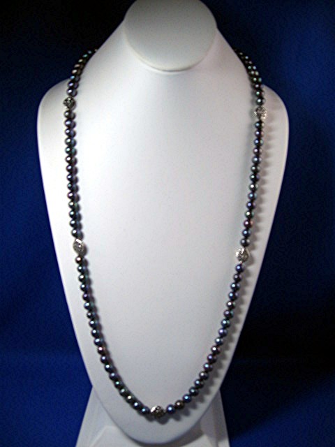 EXEX Blue Grey Parl Necklace 32 Inch 7.8mm