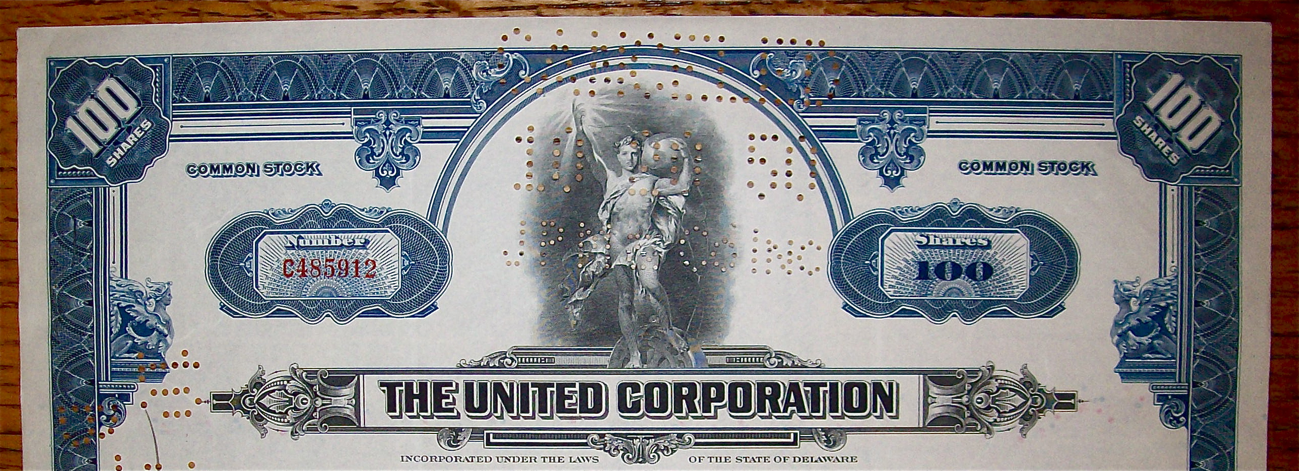 1937 United Corporation Stock Certificate
