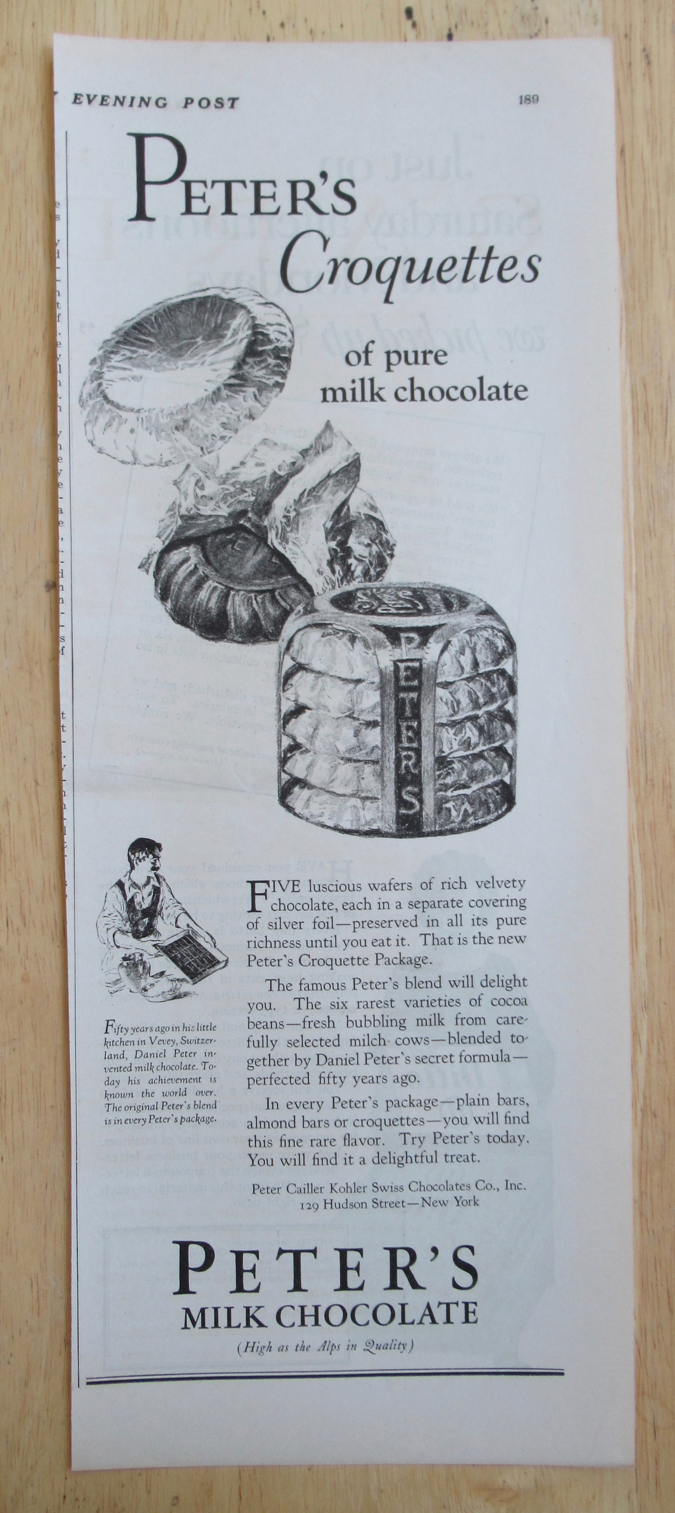 1925 Peter's Milk Chocolate with Milk Chocolate Wafers