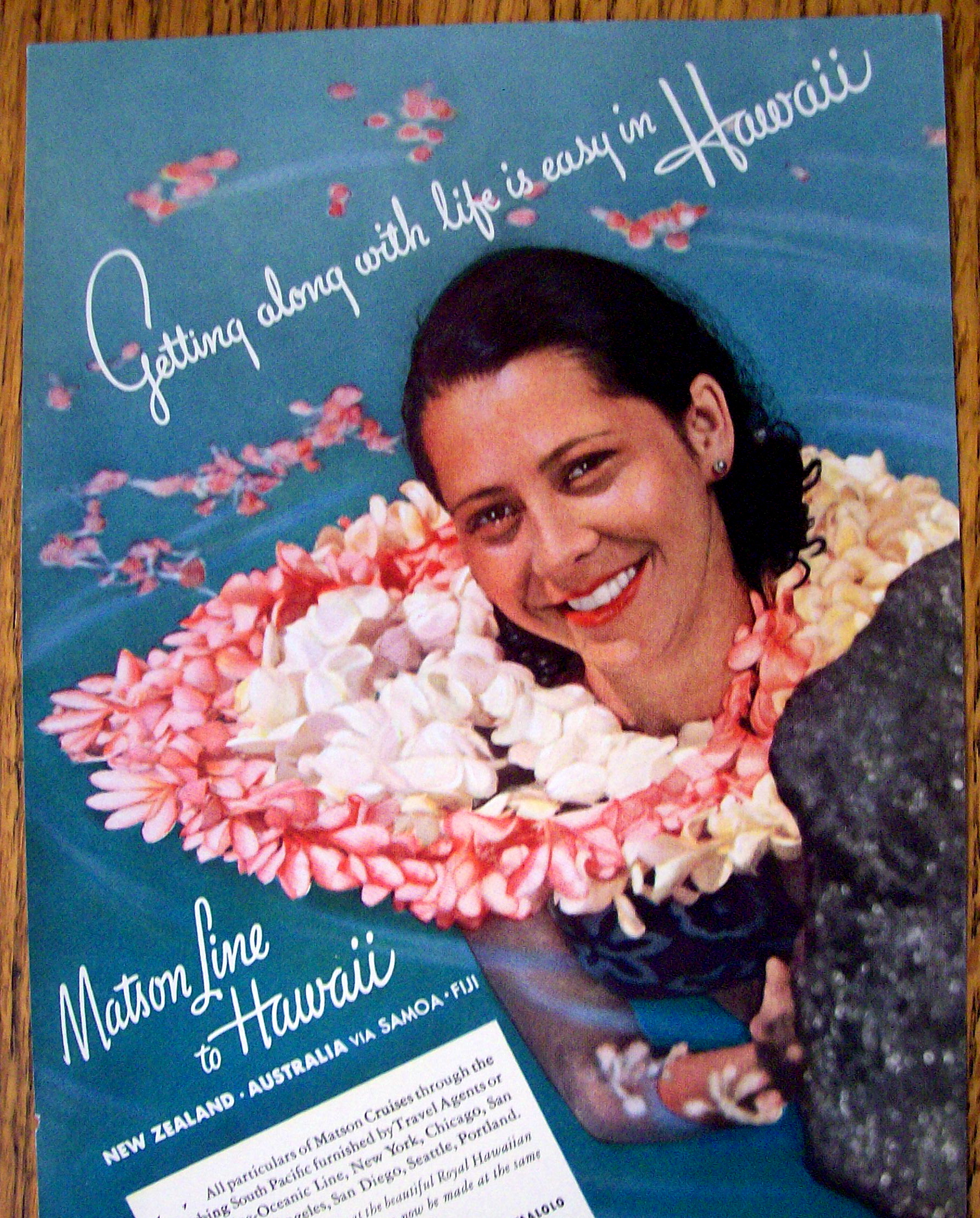 1937 Matson Line To Hawaii with Woman & Lei in Water