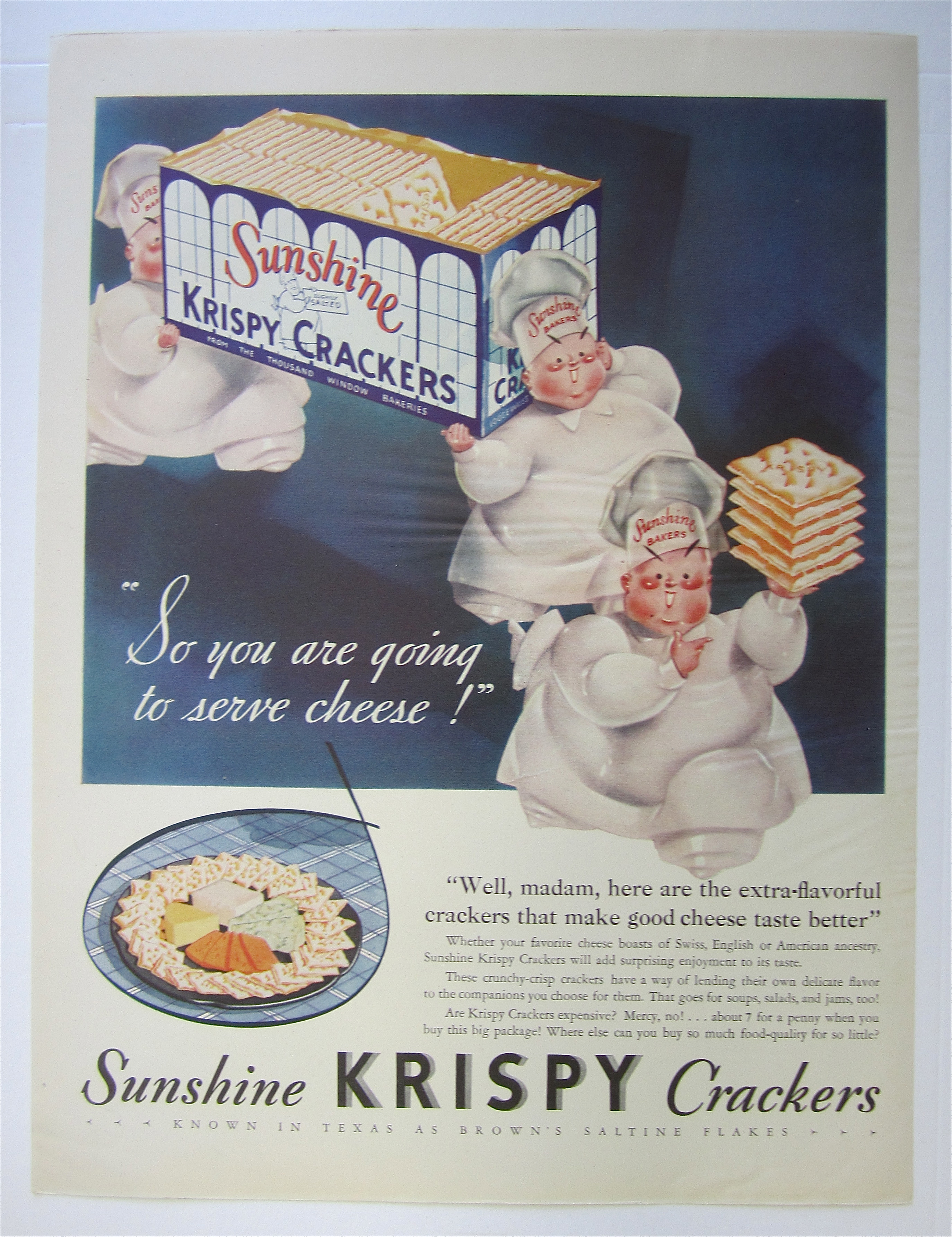 1935 Sunshine Krispy Crackers w Bakers Carrying Cracker