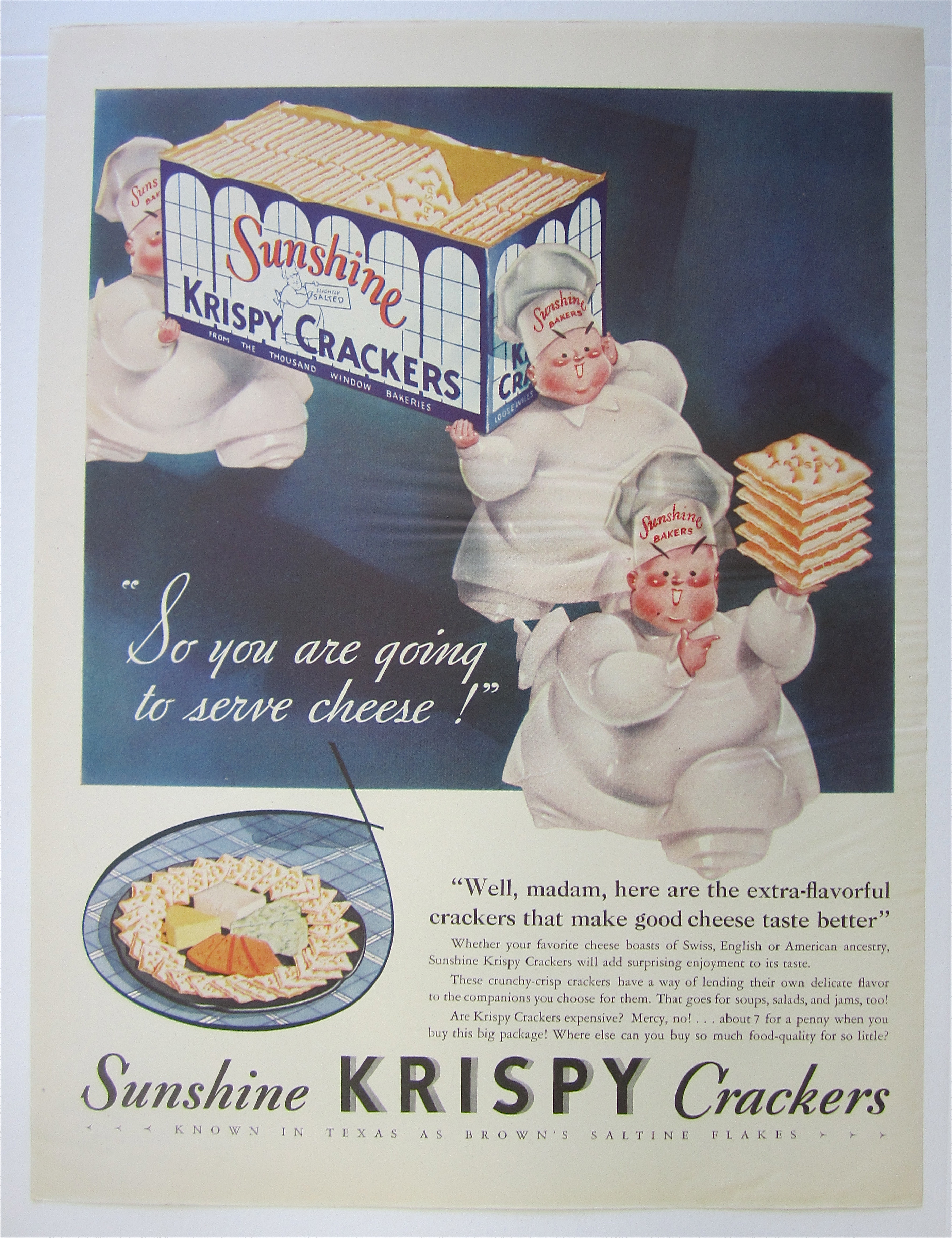 1935 Sunshine Krispy Crackers w Bakers Carrying Cracker
