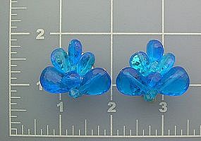 Blue Plastic Lucite clip earrings Vintage Japan