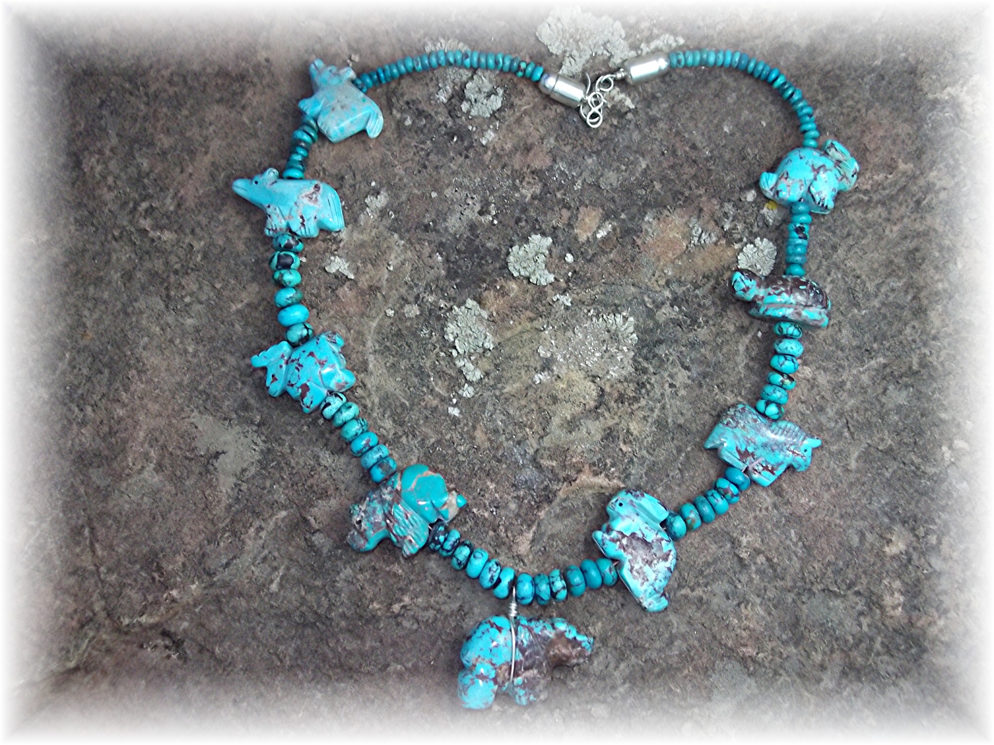 Navajo  Carved Turquoise Animals Necklace STACEY TURPEN