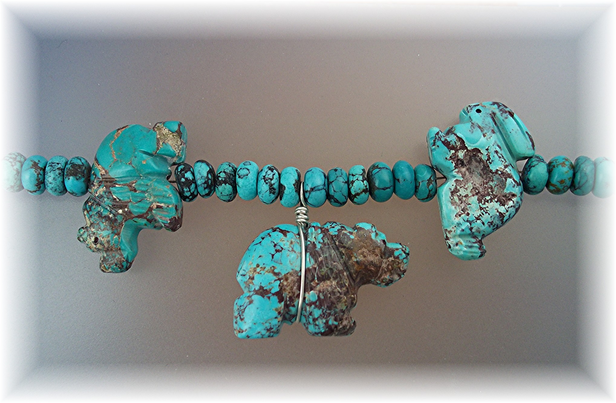 Navajo  Carved Turquoise Animals Necklace STACEY TURPEN
