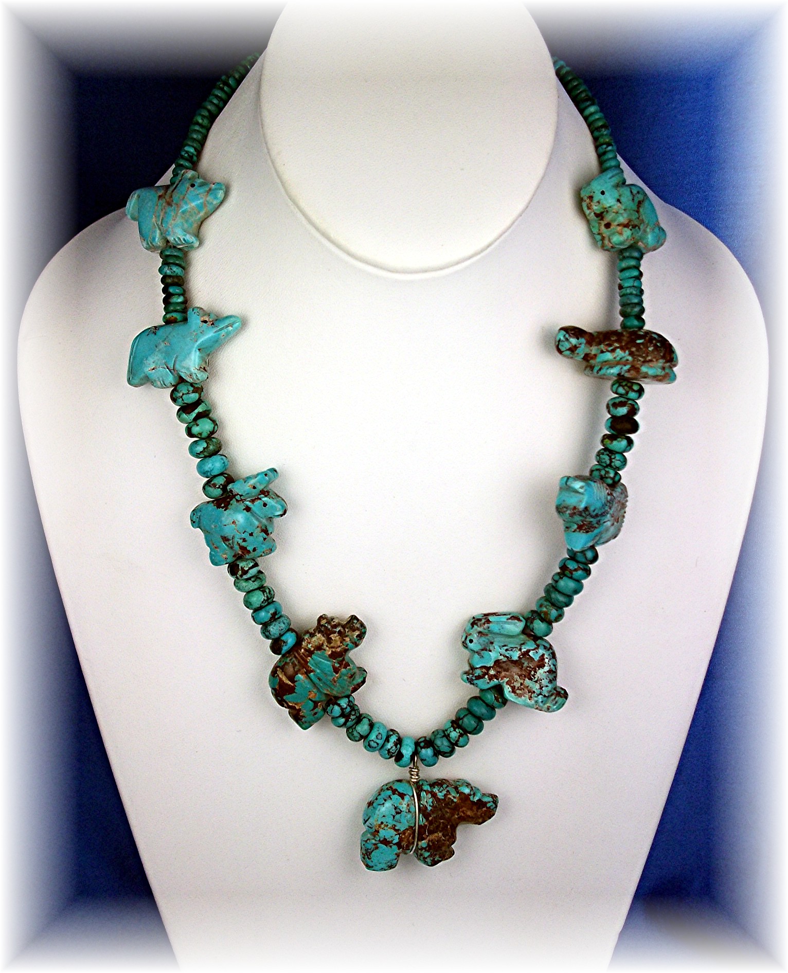 Navajo Carved Turquoise Animals Necklace STACEY TURPEN