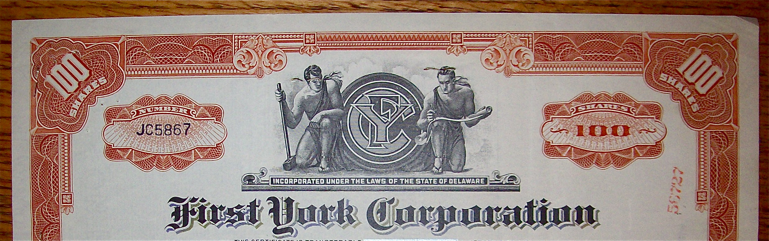 1950 First York Corporation Stock Certificate