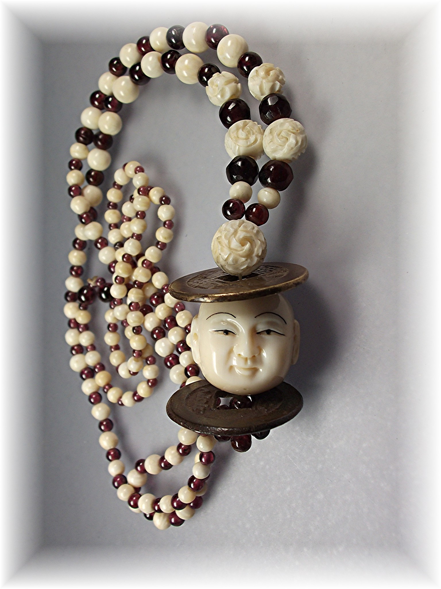 Bone Ivory Garnet Bone Brass Necklace