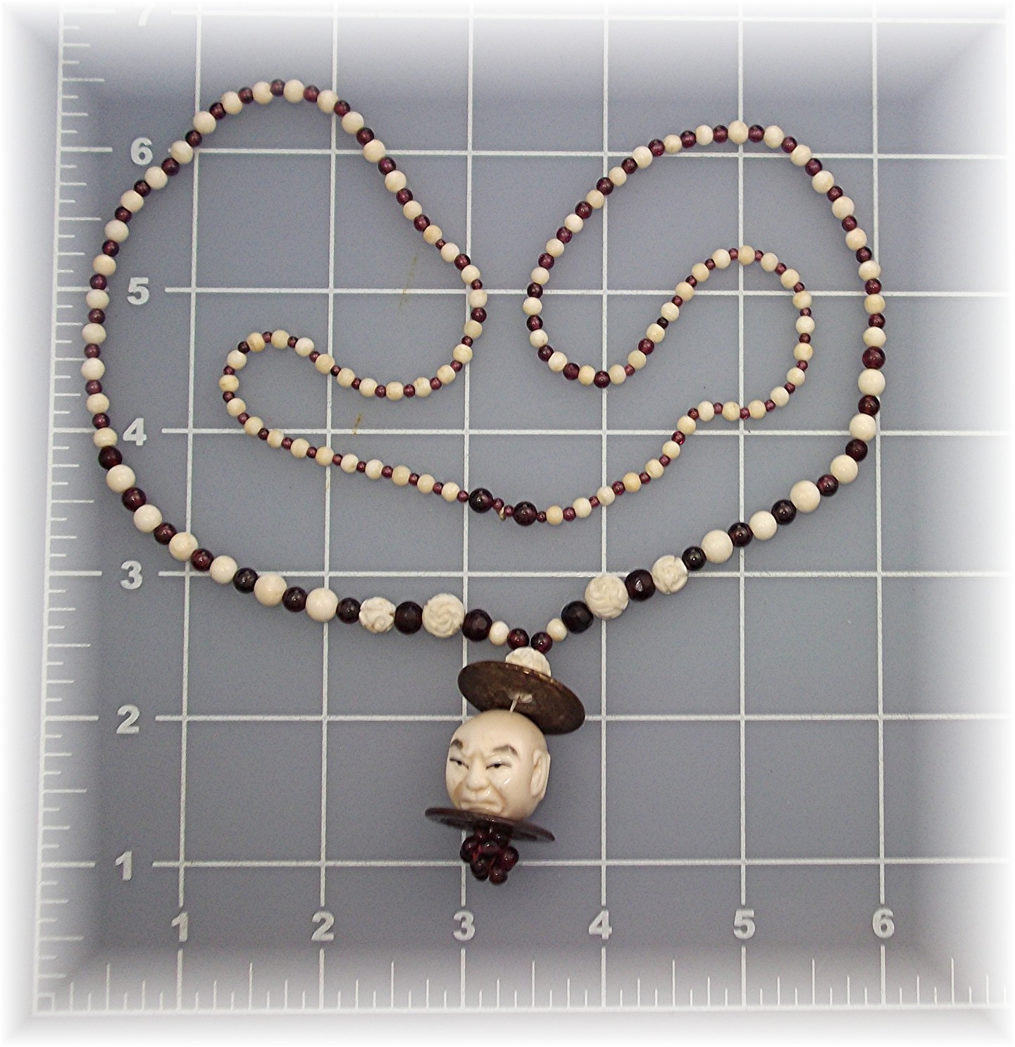 Bone  Ivory Garnet Bone Brass Necklace
