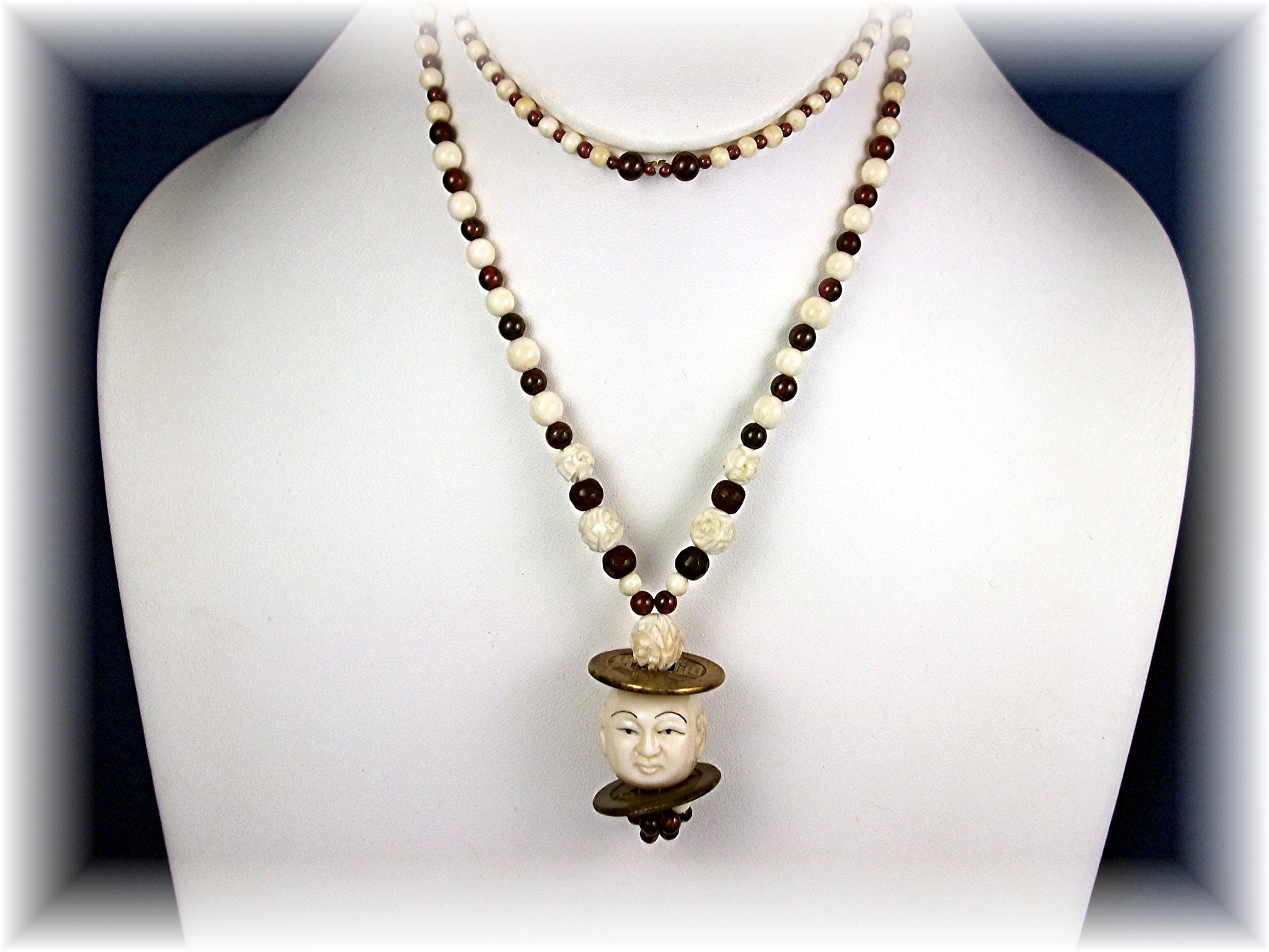 Bone  Ivory Garnet Bone Brass Necklace