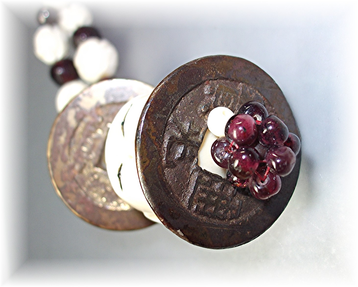 Bone  Ivory Garnet Bone Brass Necklace