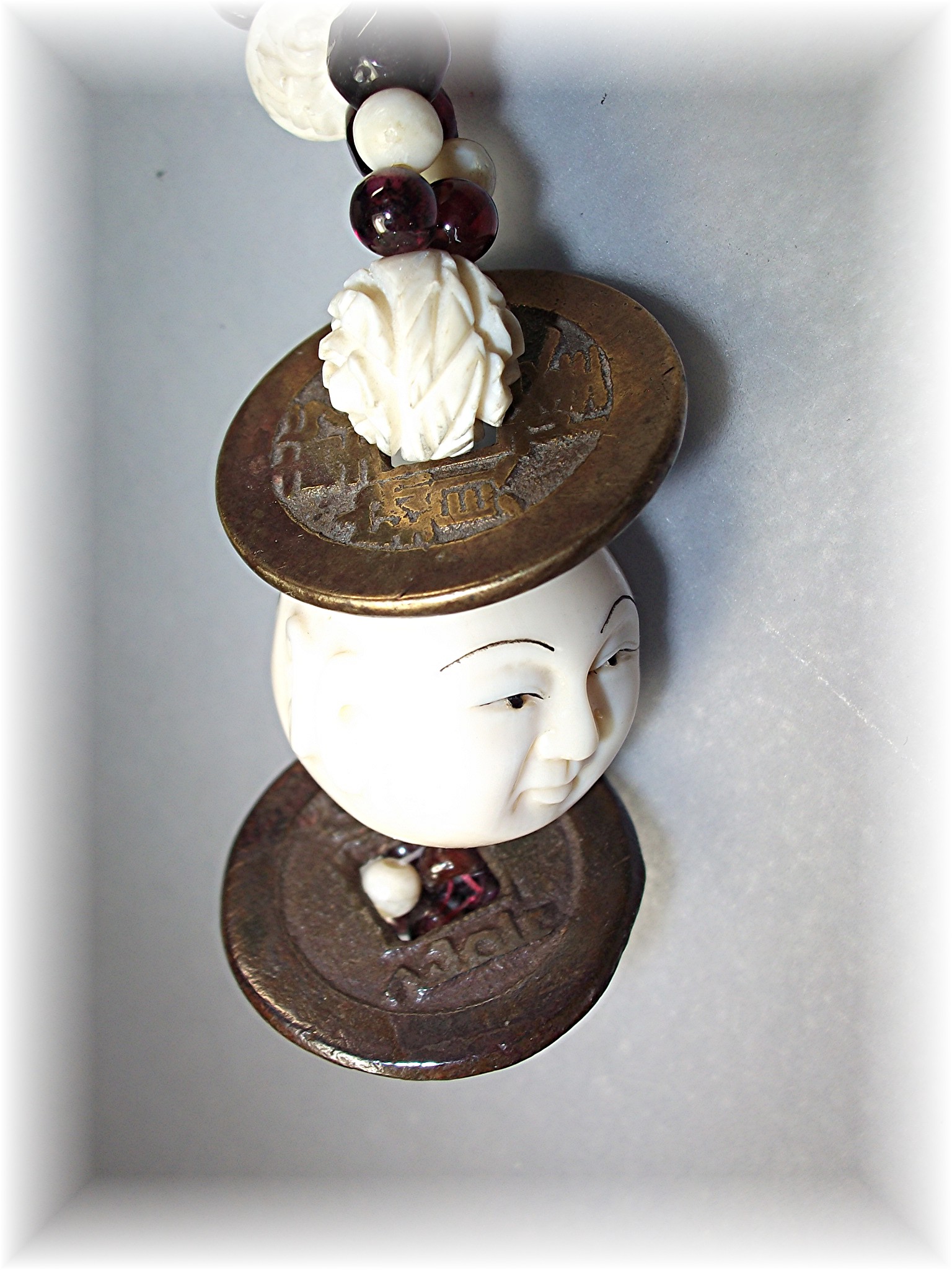 Bone  Ivory Garnet Bone Brass Necklace
