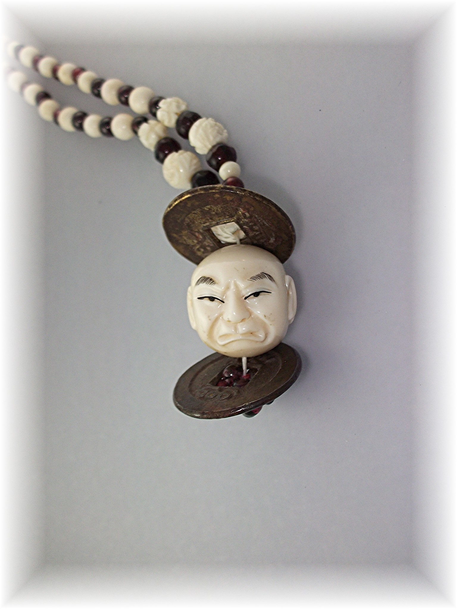 Bone  Ivory Garnet Bone Brass Necklace