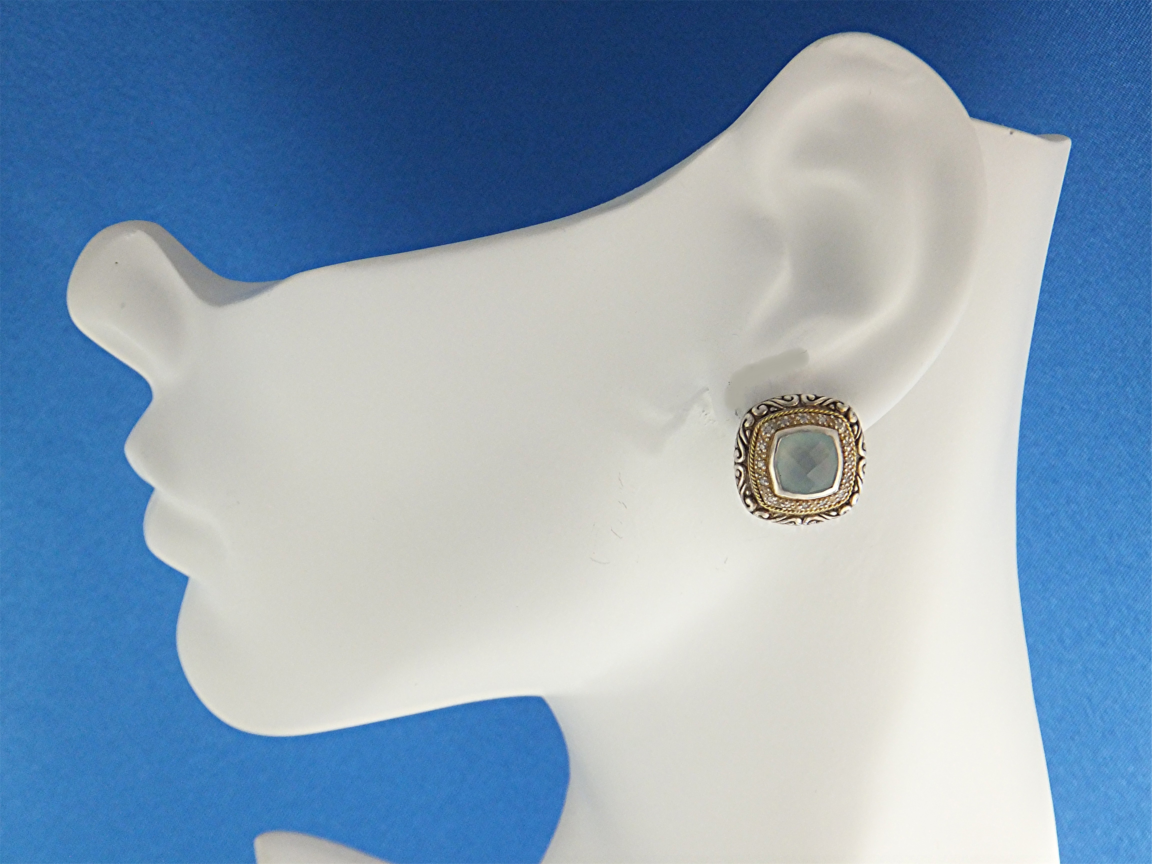 Earrings 18K Gold Sterling Silver Diamond Aquamarine JK