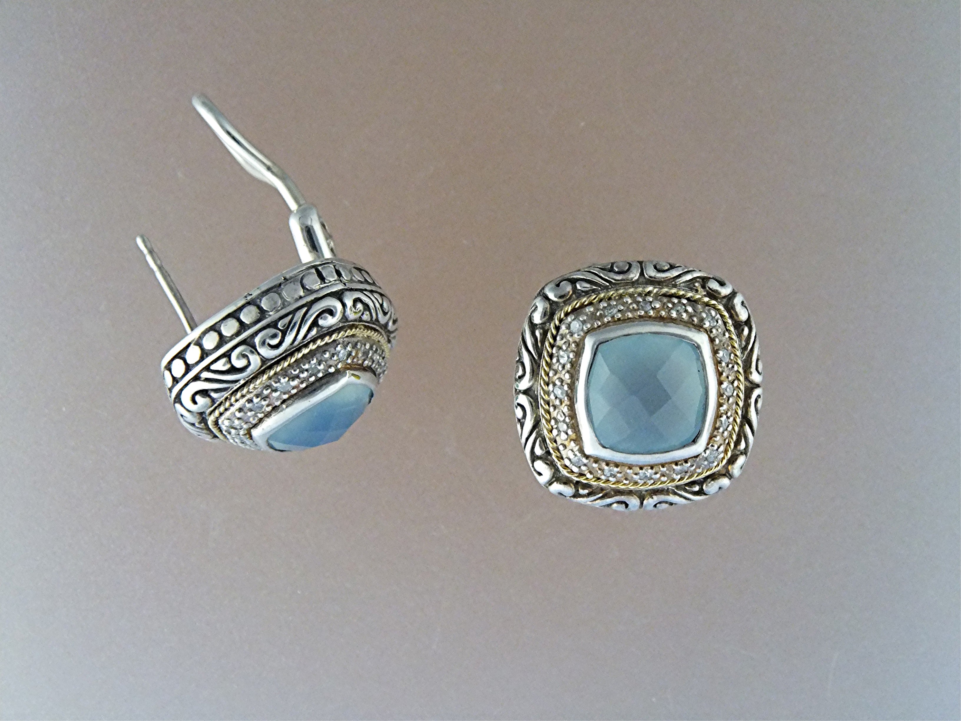 Earrings 18K Gold Sterling Silver Diamond Aquamarine JK