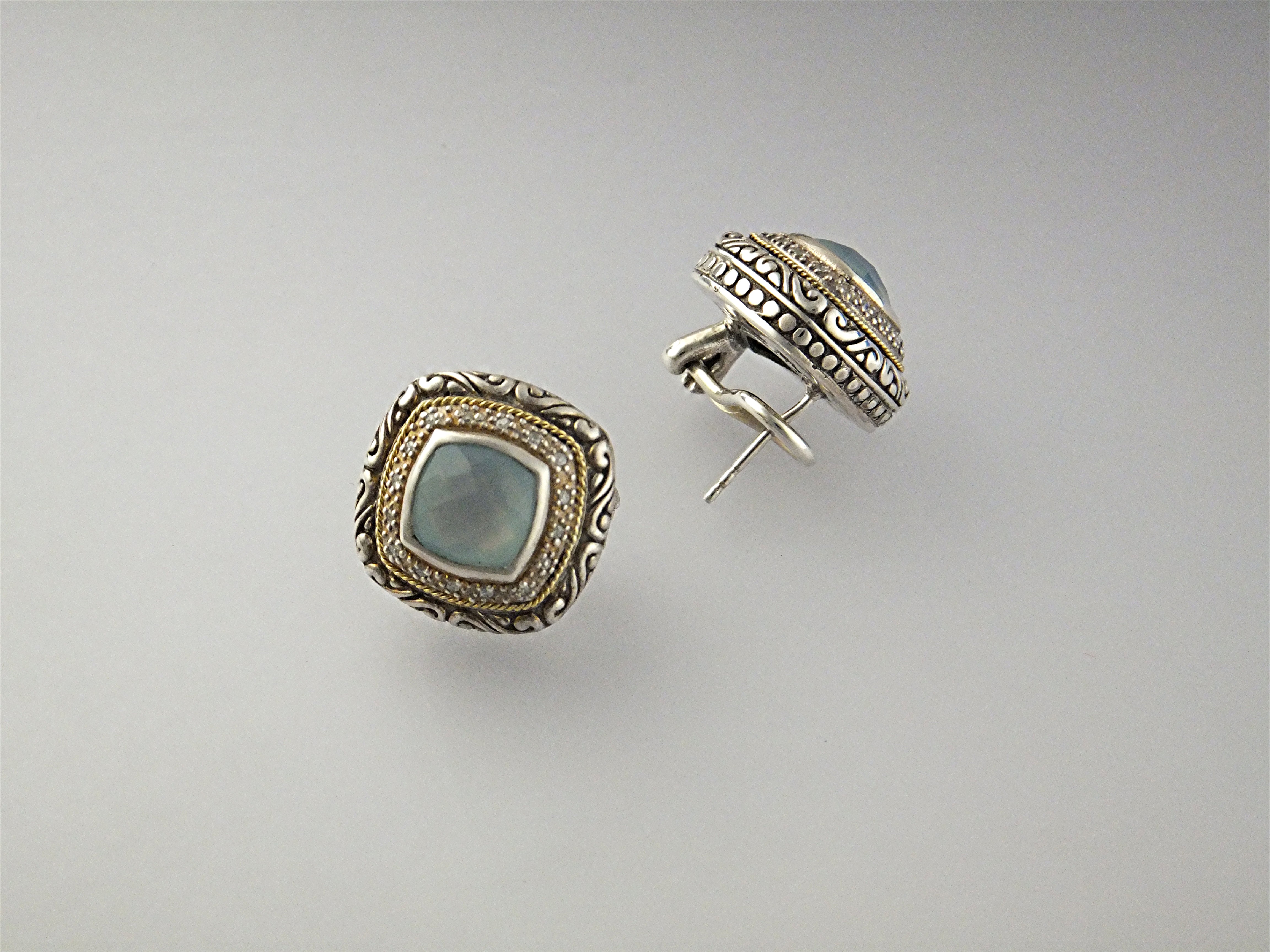 Earrings 18K Gold Sterling Silver Diamond Aquamarine JK