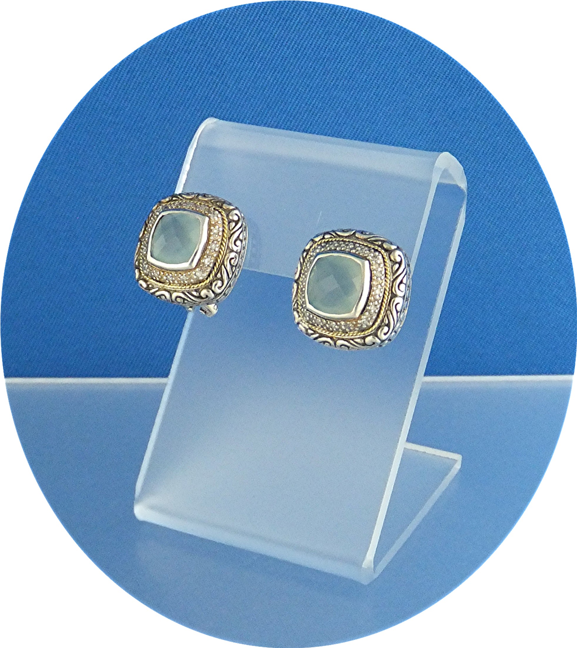 Earrings 18K Gold Sterling Silver Diamond Aquamarine JK