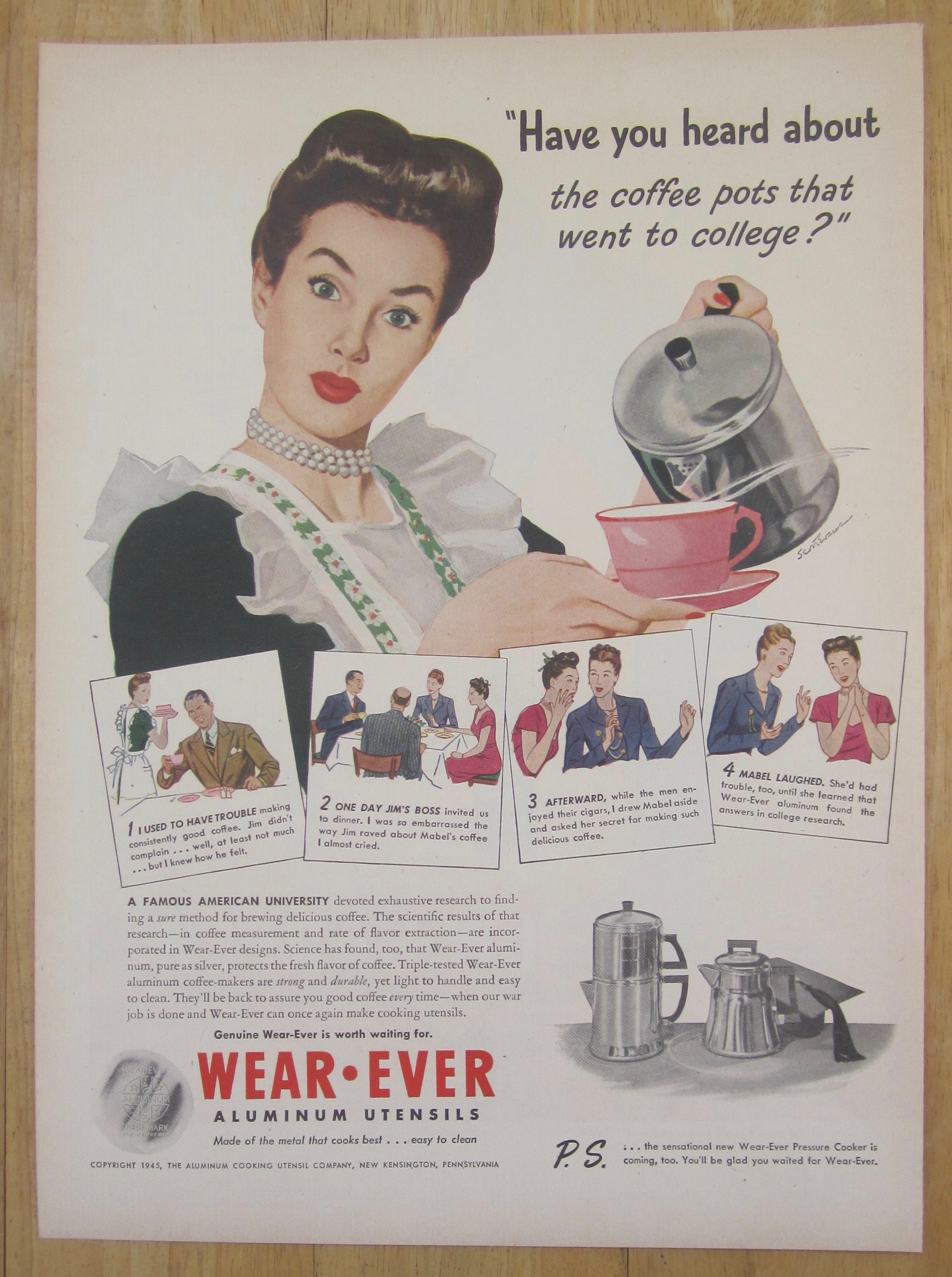 1945 Wear Ever Aluminum Utensil w/Woman Pouring Coffee