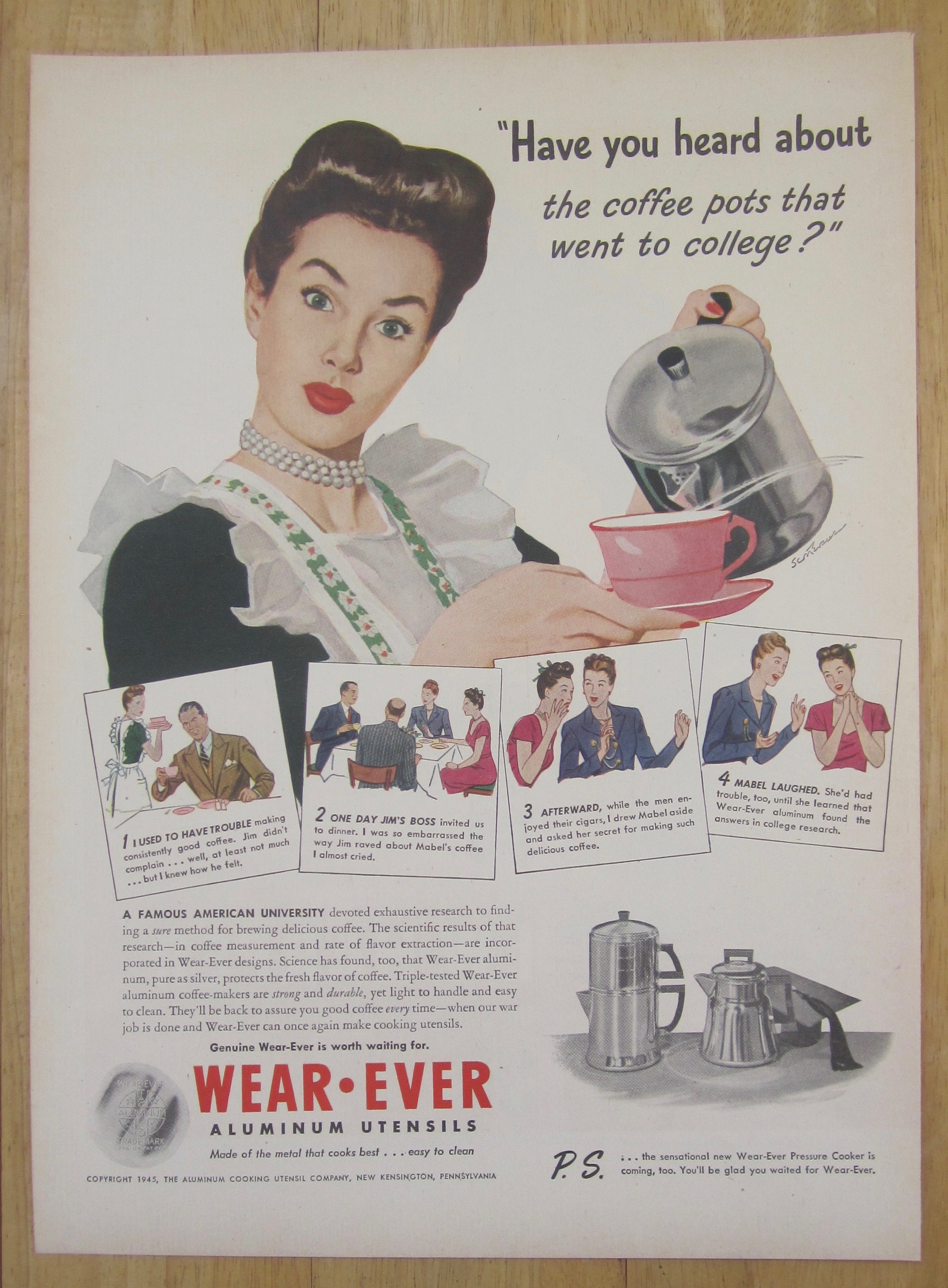 1945 Wear Ever Aluminum Utensil w/Woman Pouring Coffee