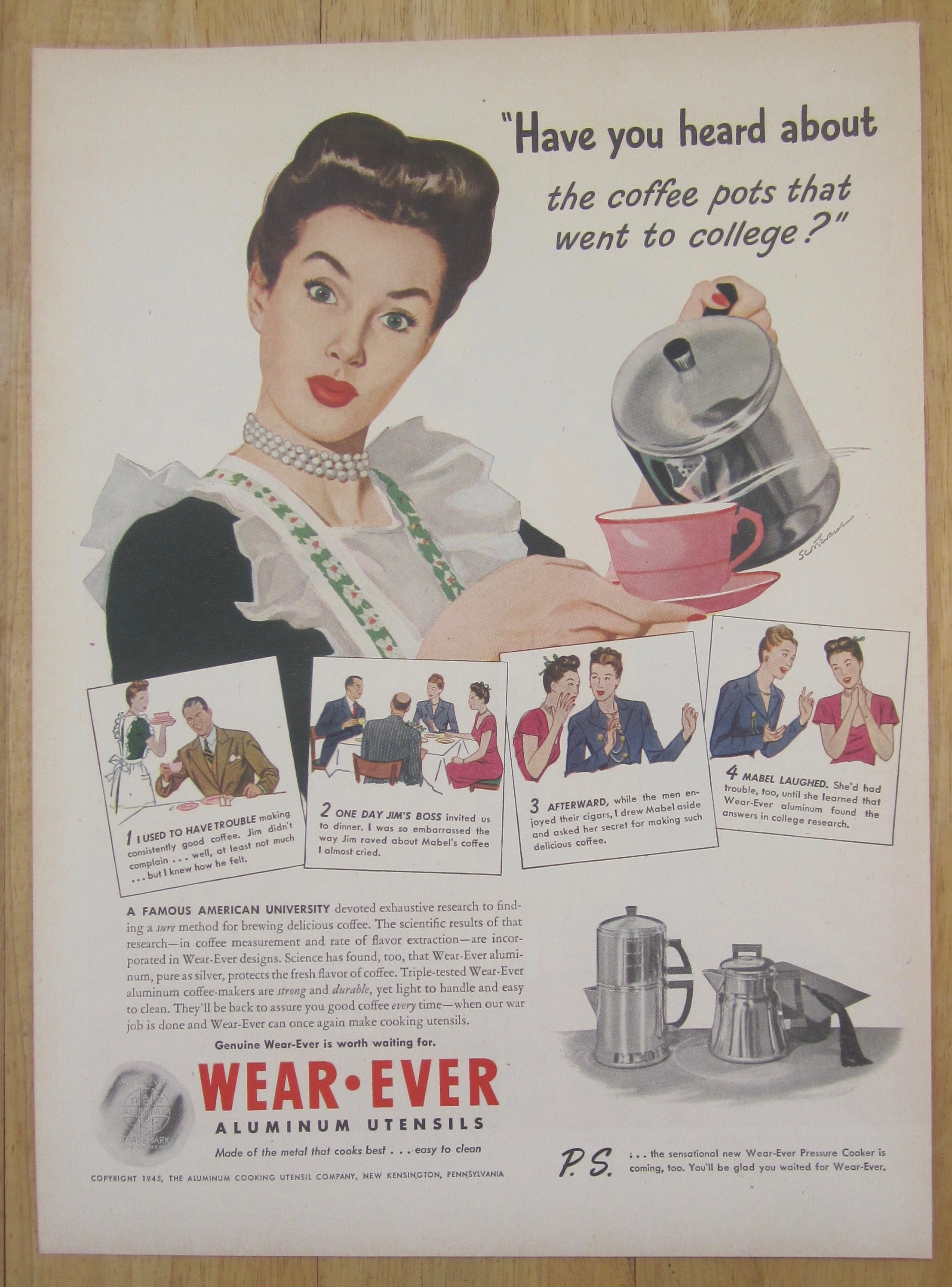 1945 Wear Ever Aluminum Utensil w/Woman Pouring Coffee