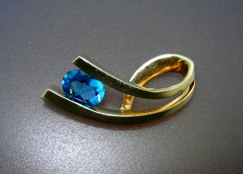 14K Gold Blue Topaz Pendant Slide 1 1/4 inches