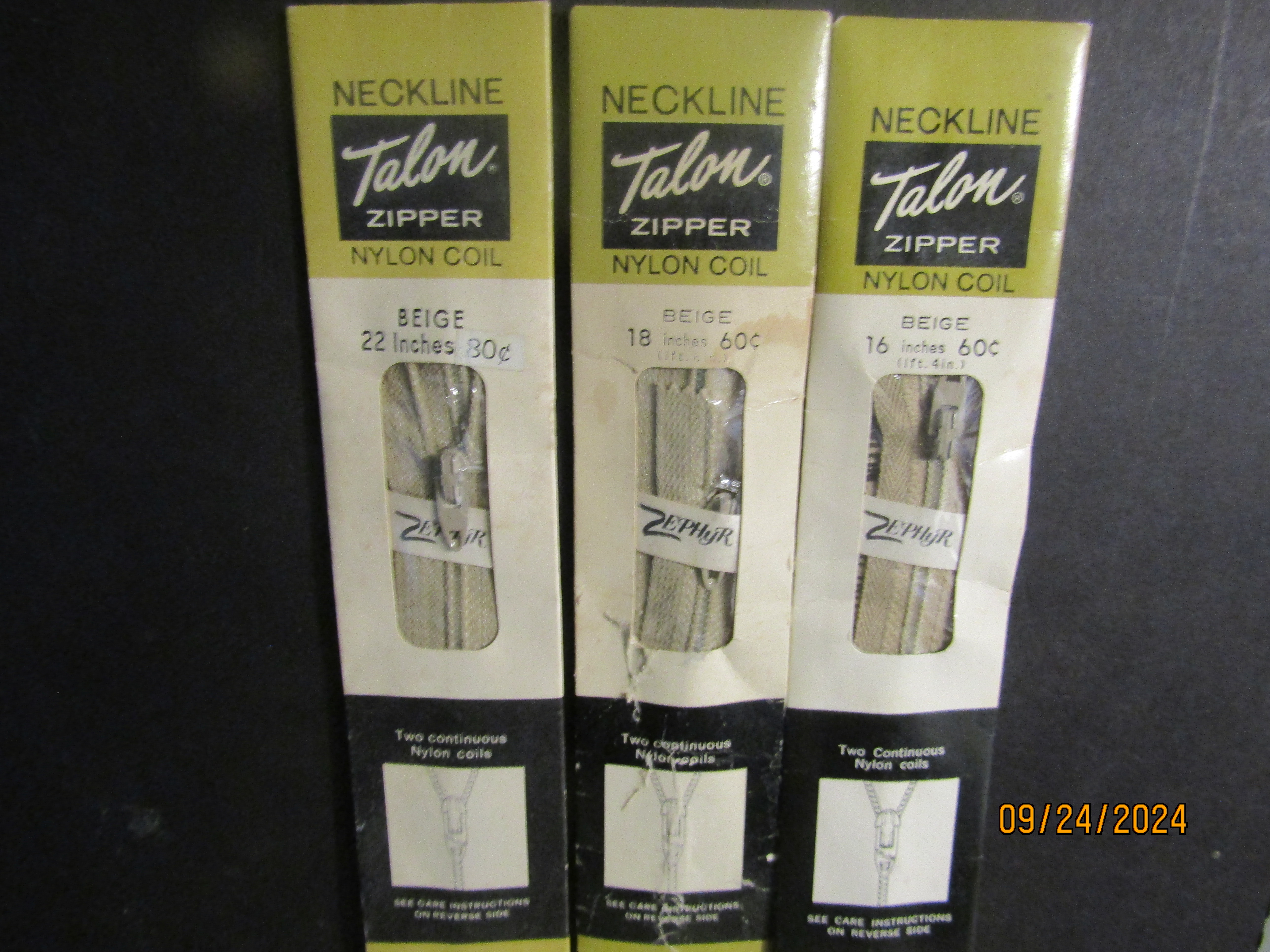 Vintage Talon Nylon Coil Beige Neckline Zipper Set 1