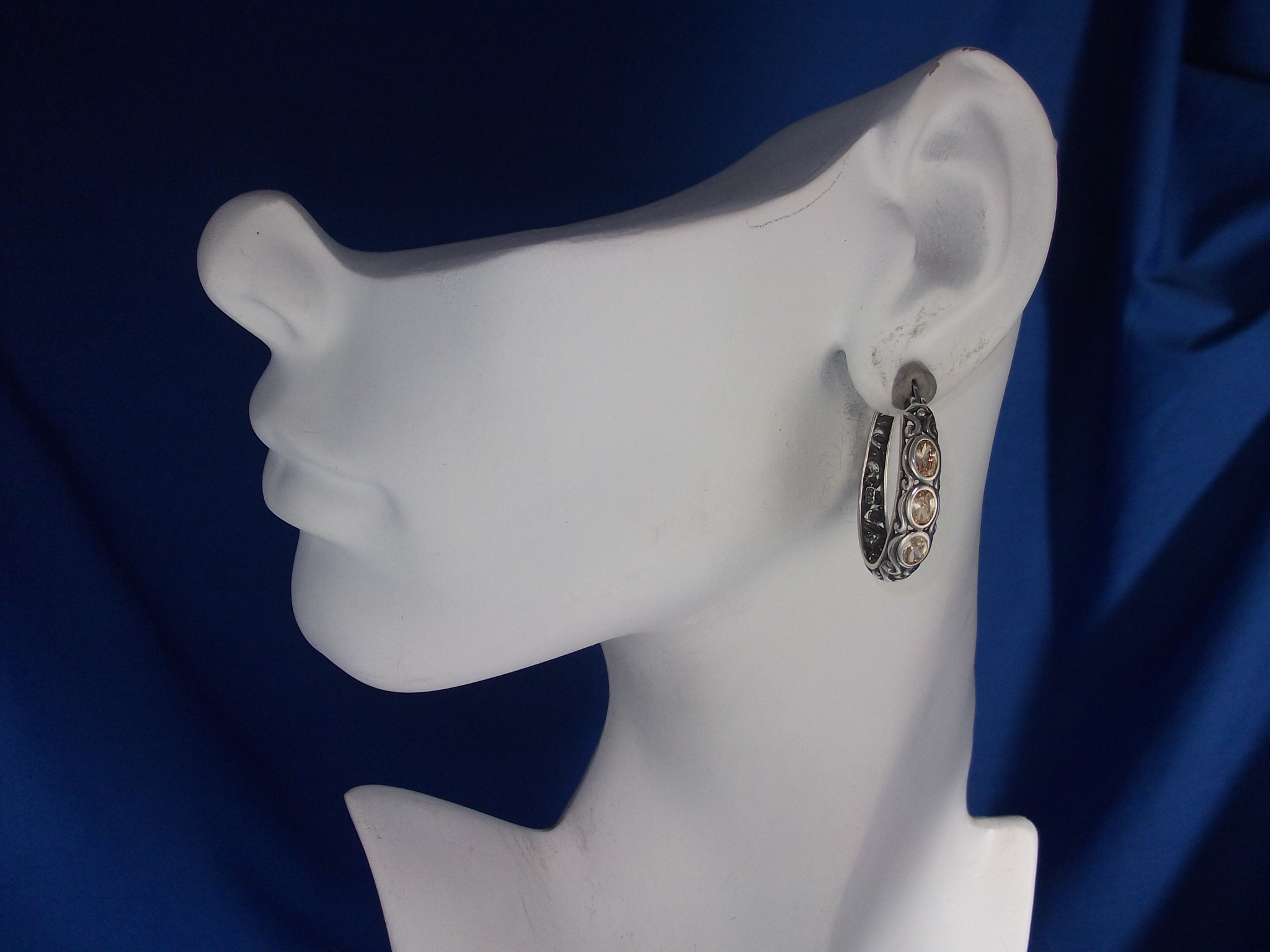 Earrings Sterling Silver Citrine Hoops Pierced  Indones