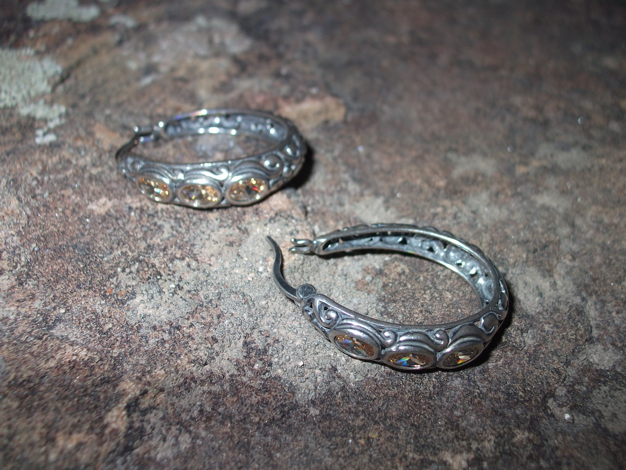 Earrings Sterling Silver Citrine Hoops Pierced  Indones
