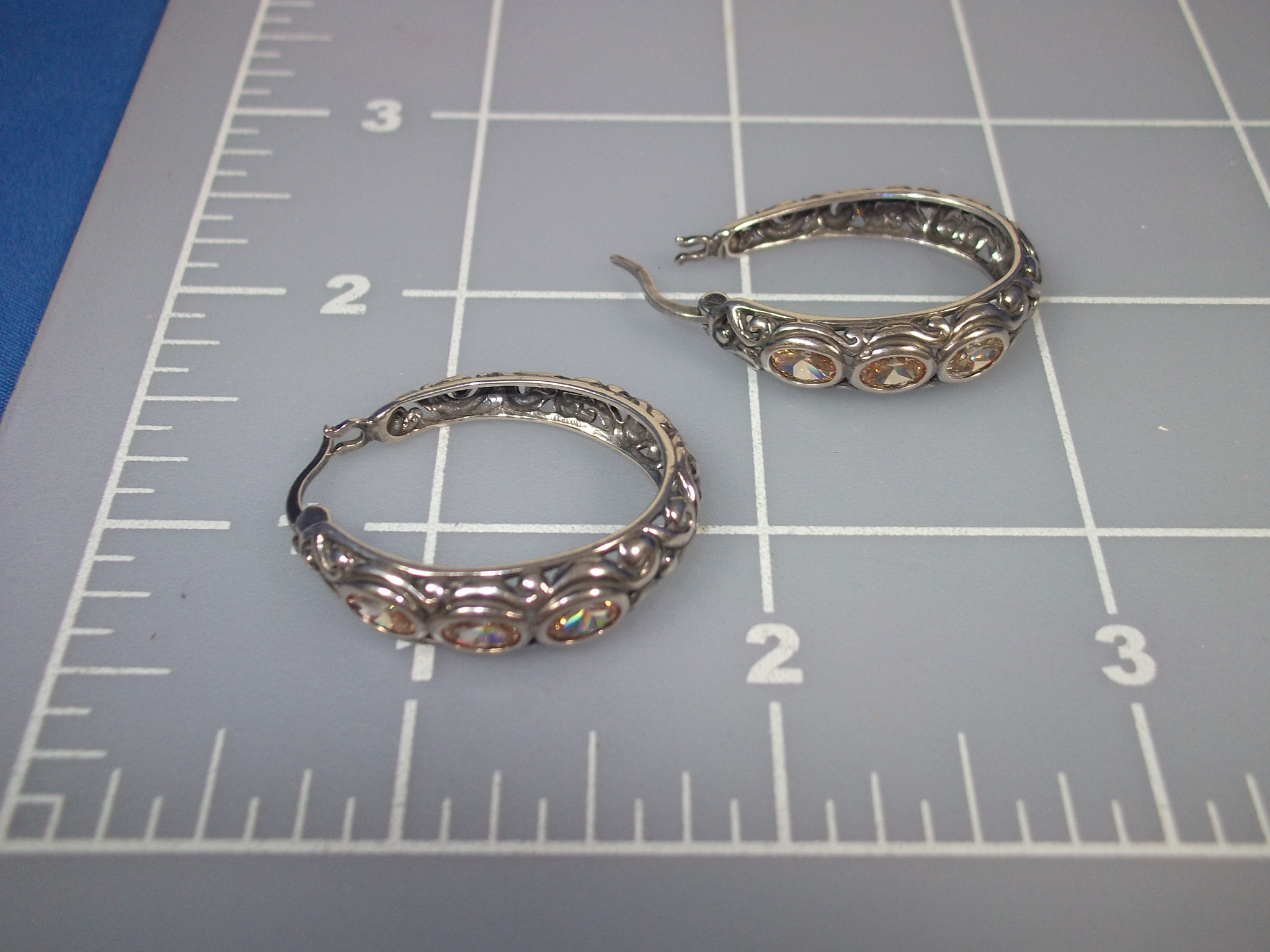 Earrings Sterling Silver Citrine Hoops Pierced  Indones
