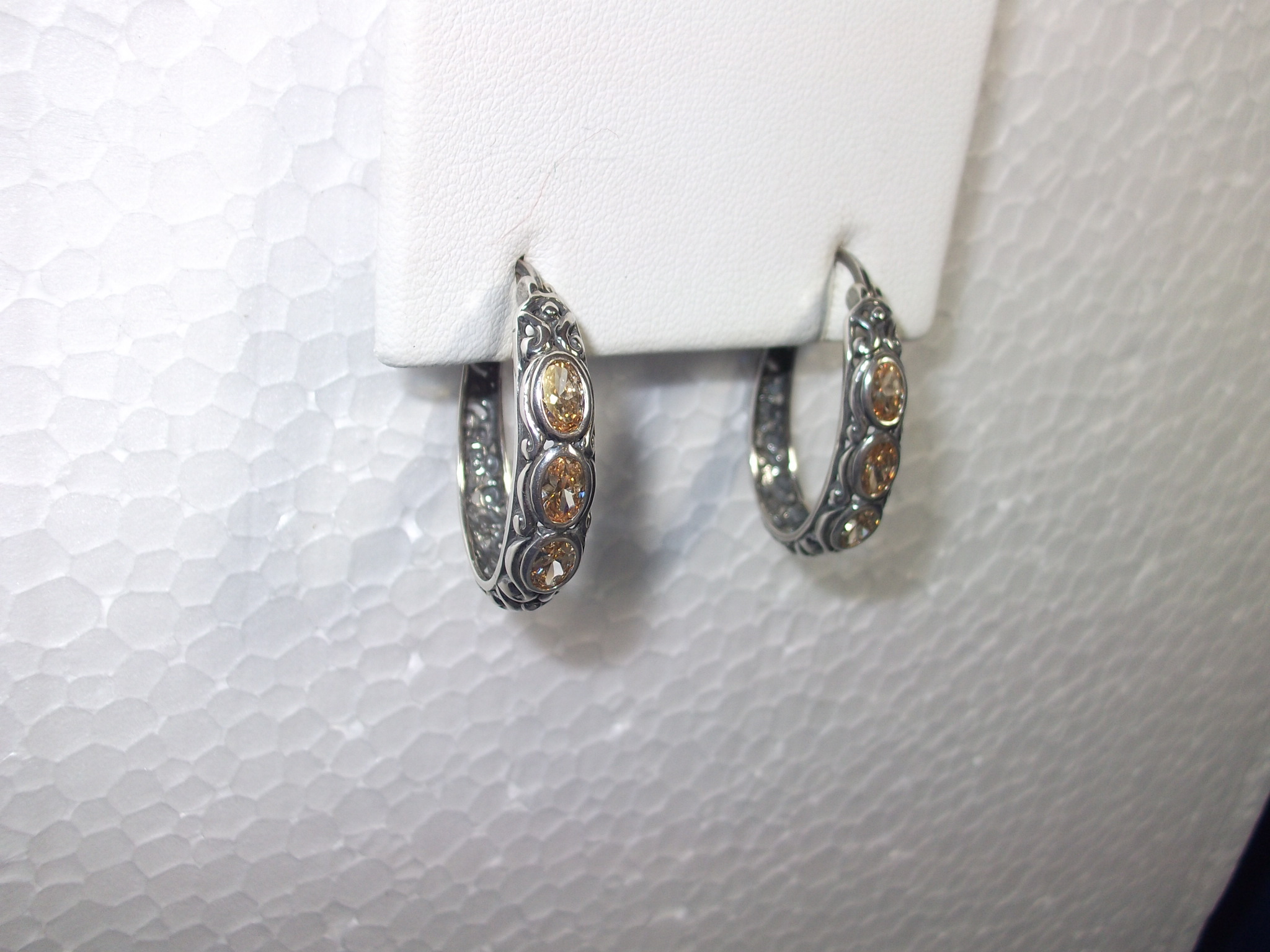 Earrings Sterling Silver Citrine Hoops Pierced  Indones