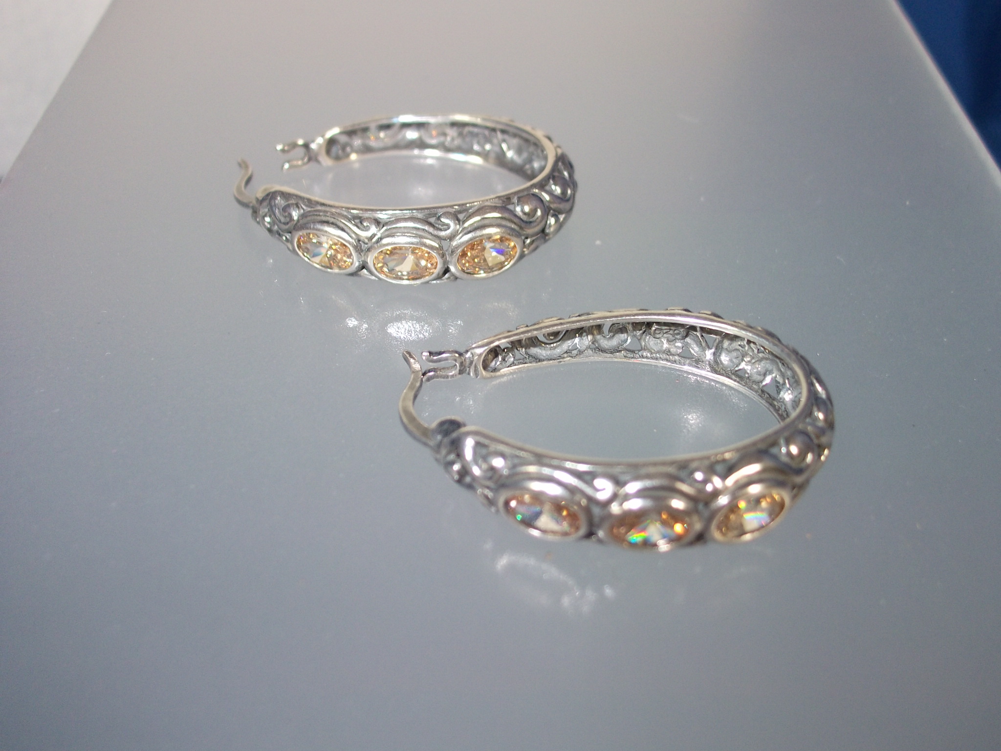 Earrings Sterling Silver Citrine Hoops Pierced Indones
