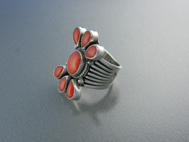 Navajo Mediterranean  Coral Sterling Silver DERRICK GOR