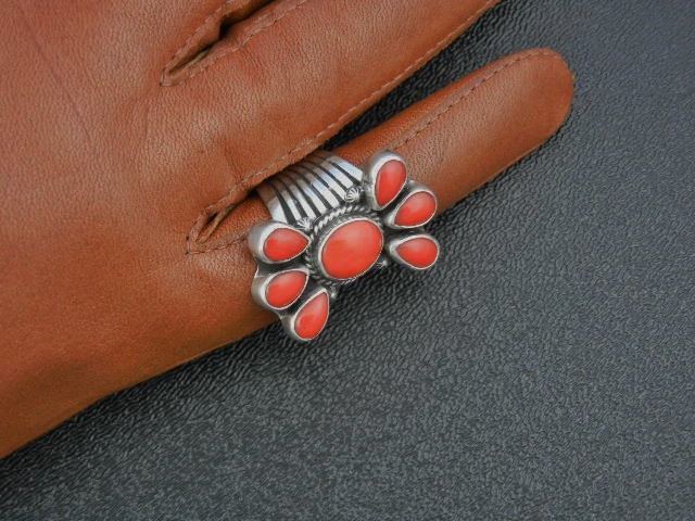 Navajo Mediterranean  Coral Sterling Silver DERRICK GOR