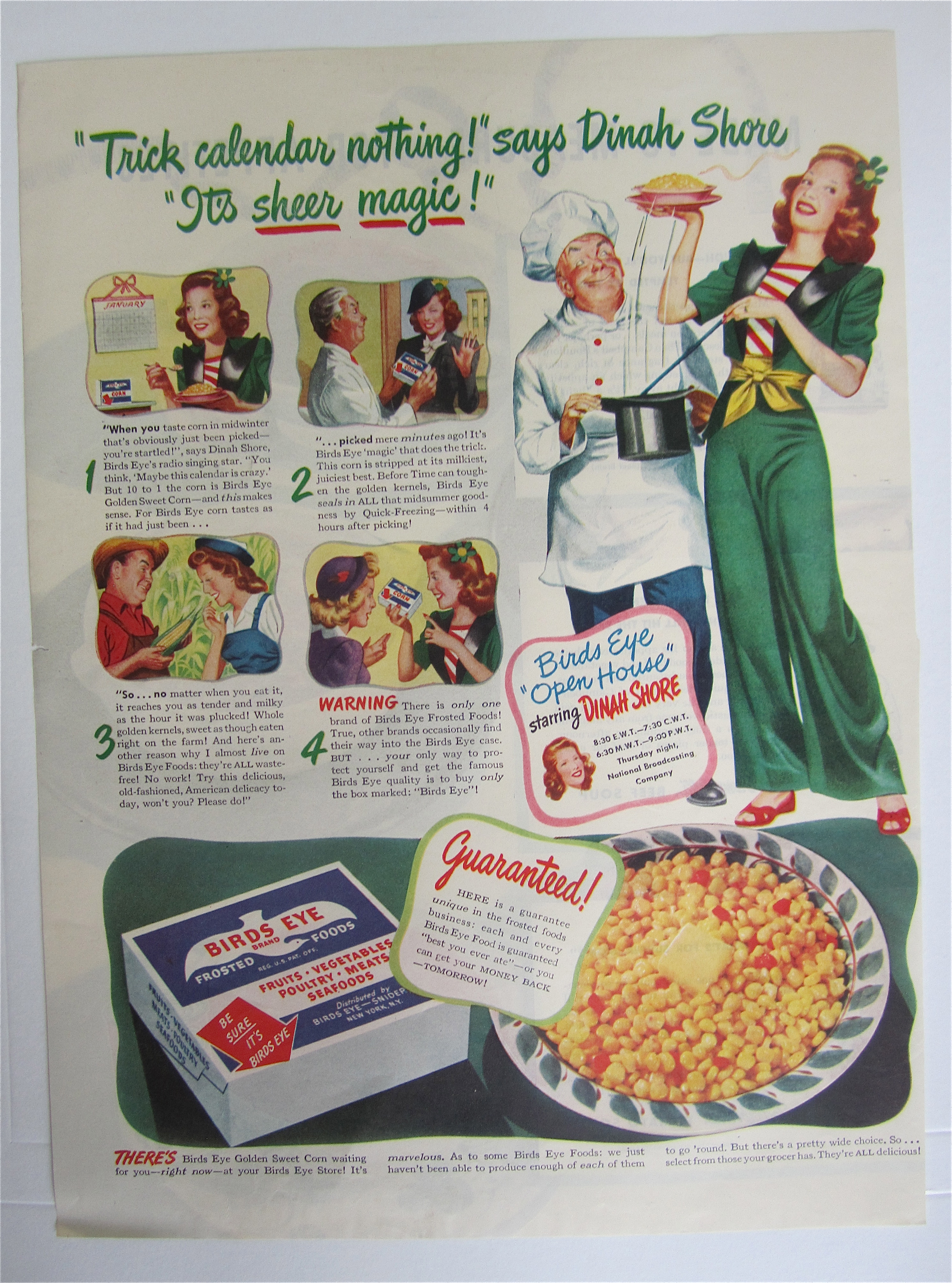 1945 Birds Eye Golden Sweet Corn with Dinah Shore