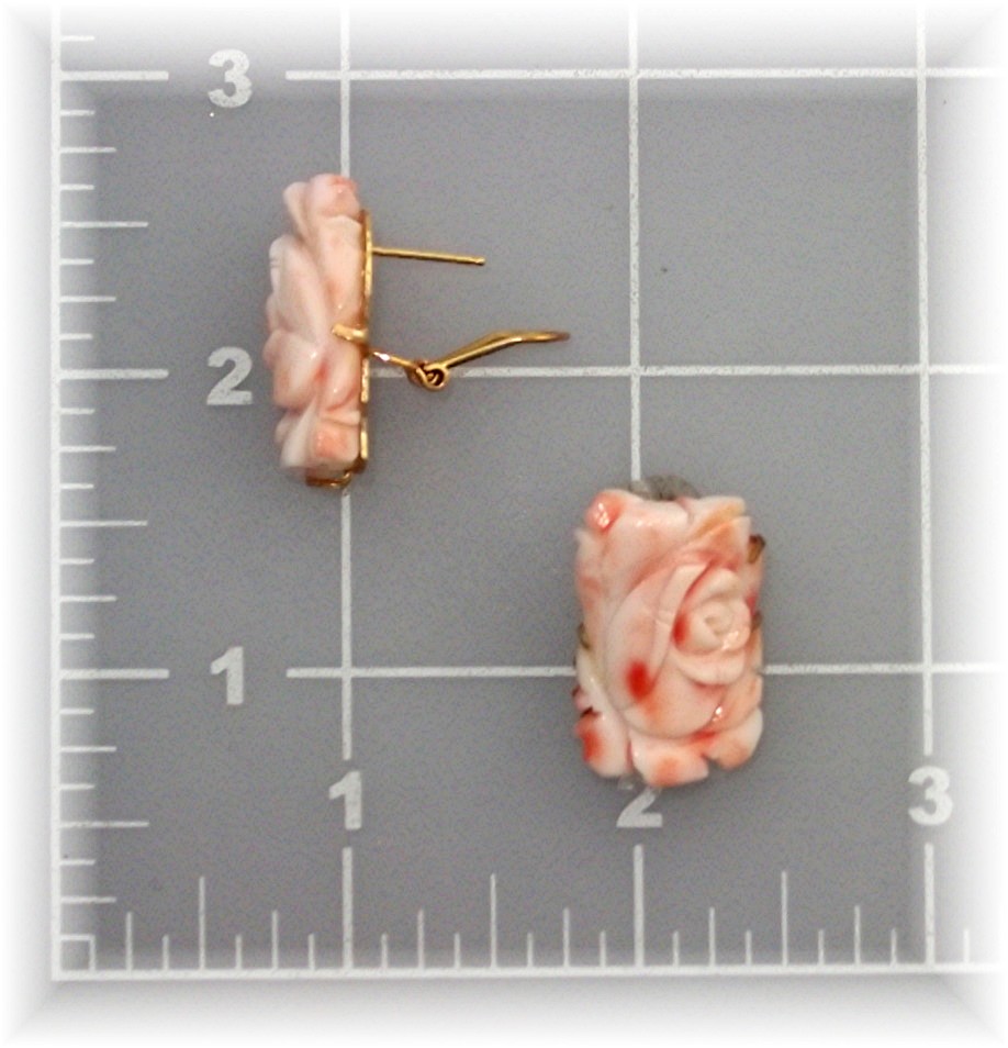 Earrings 14K Gold Carved Coral French Back Pierced