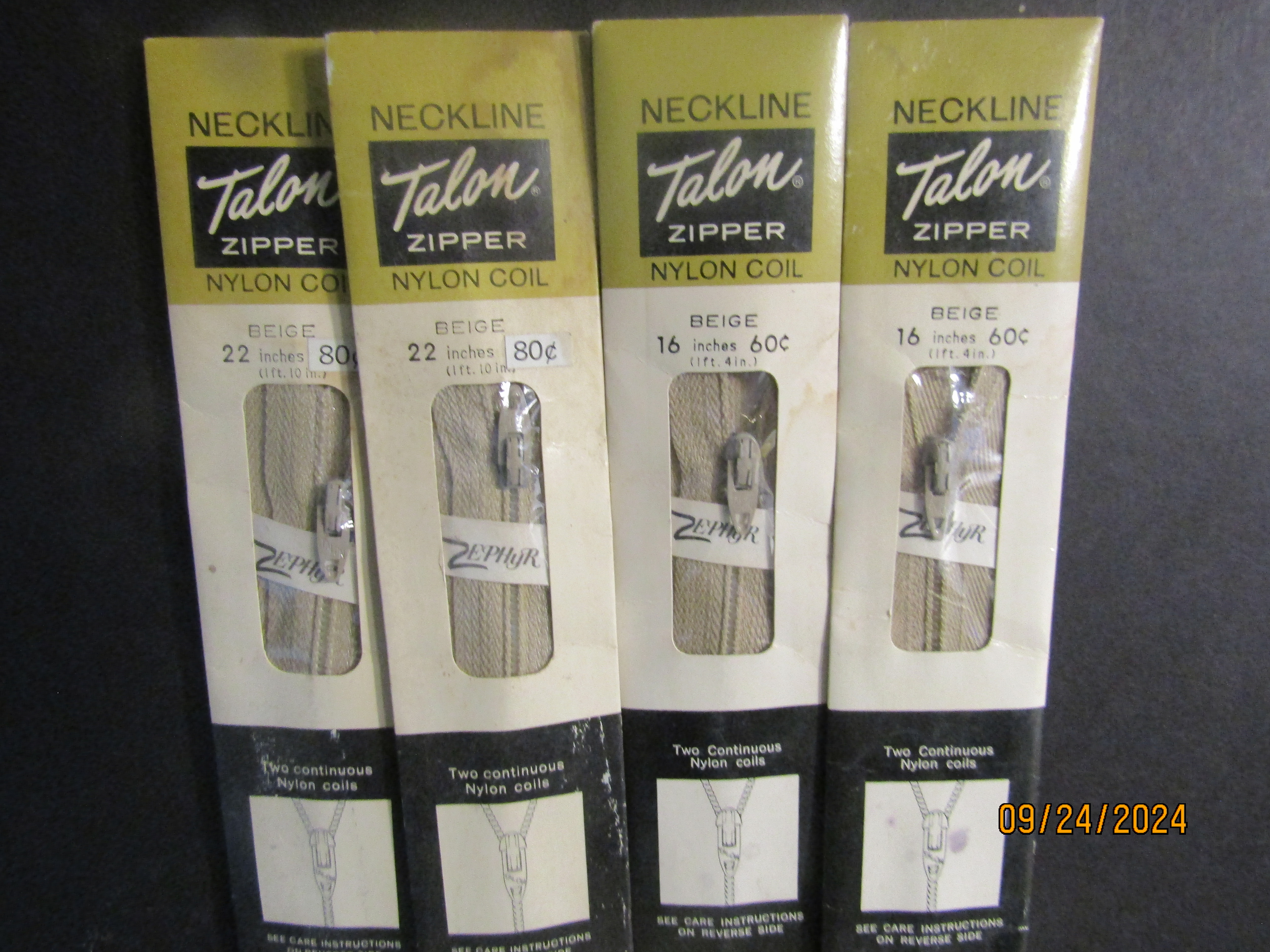 Vintage Talon Nylon Coil Beige Neckline Zipper Set 2